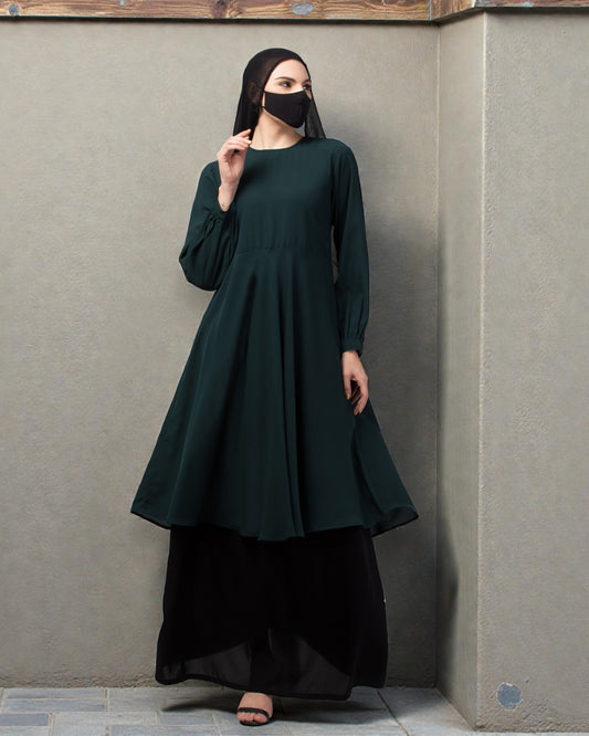 "Elegant Co-ord Set: Flared Long Top and Elasticated Waistband Skirt"