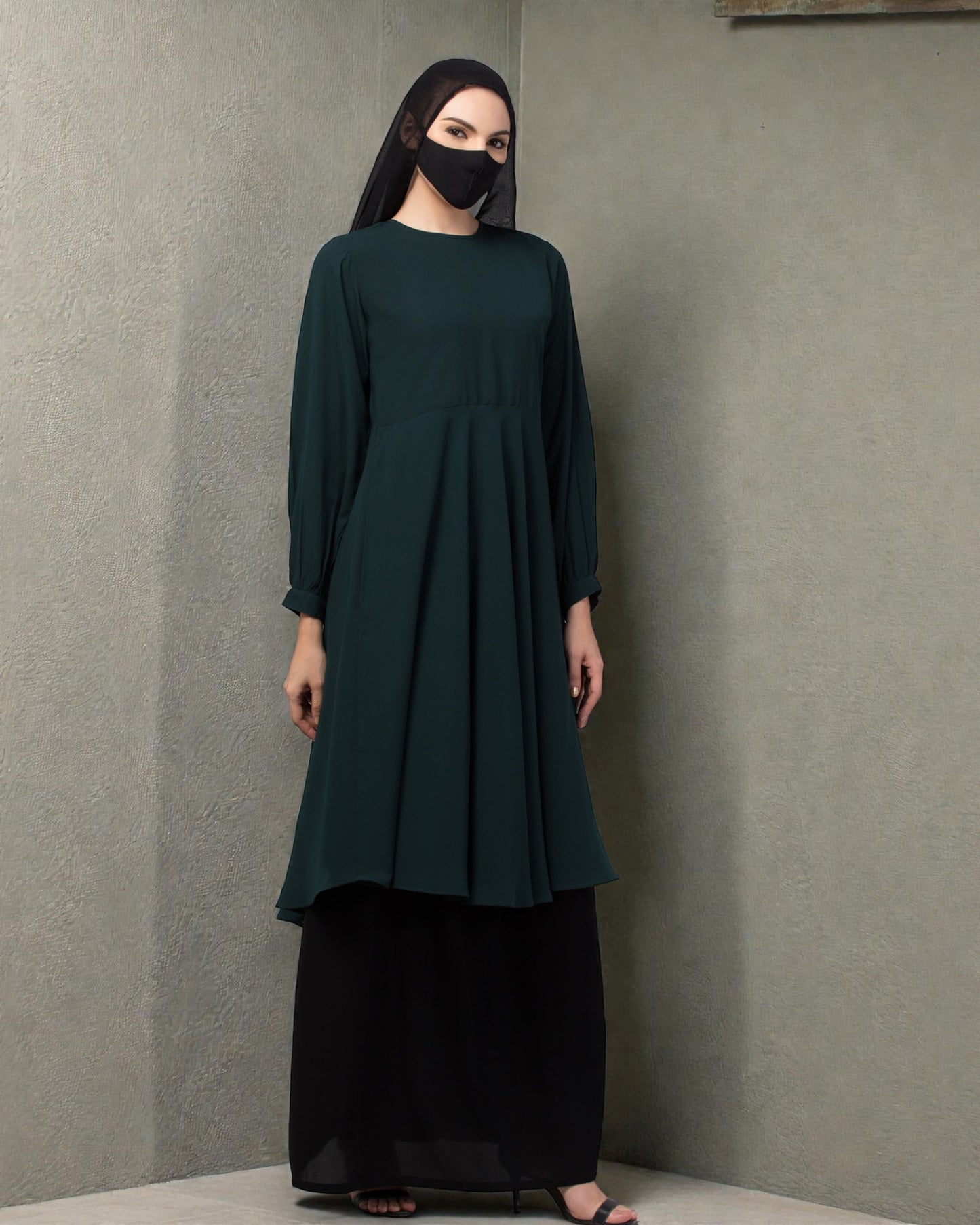 "Elegant Co-ord Set: Flared Long Top and Elasticated Waistband Skirt"