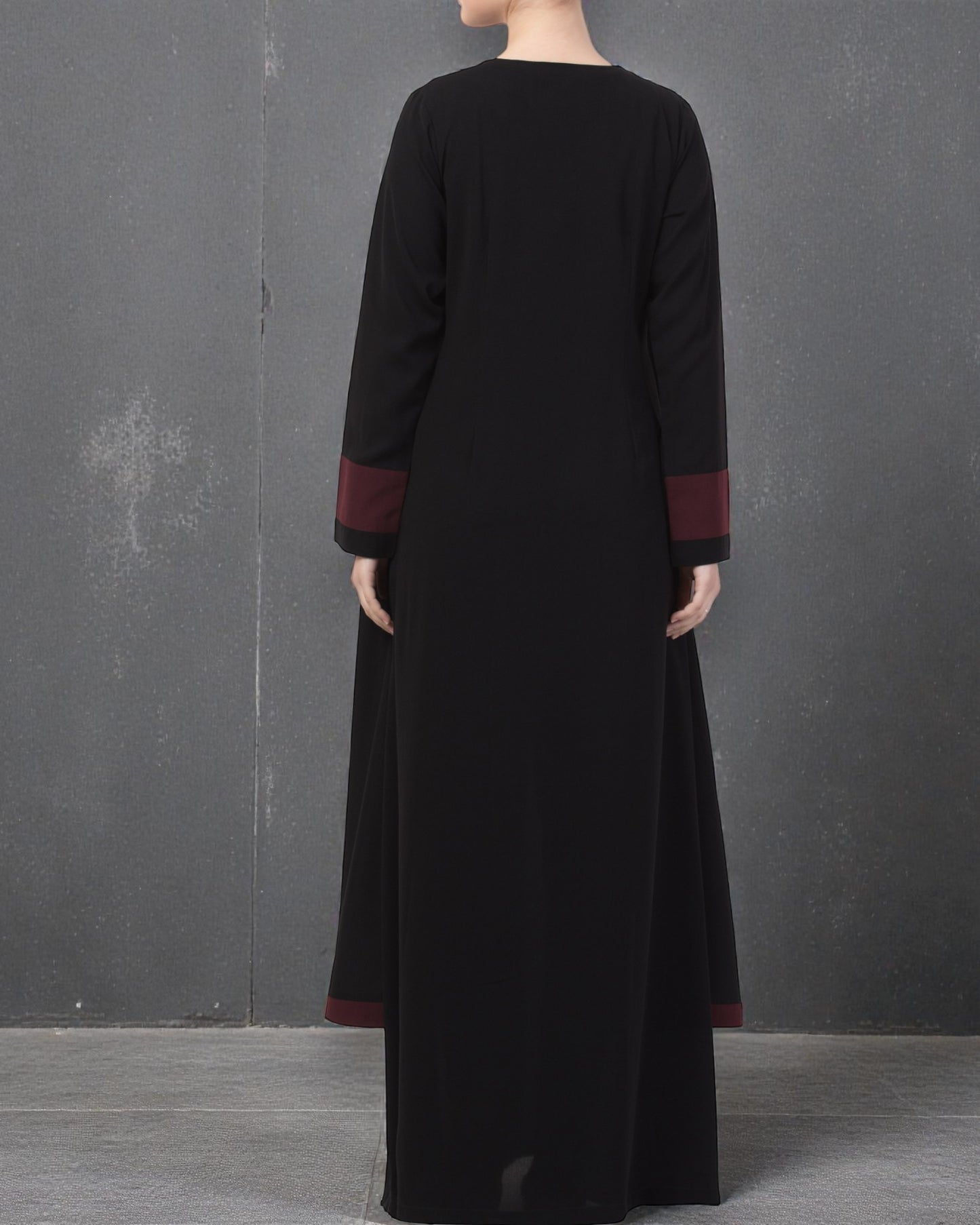 Musheco Stylish Abaya Dress With Attached Shrug and Contrast Panels