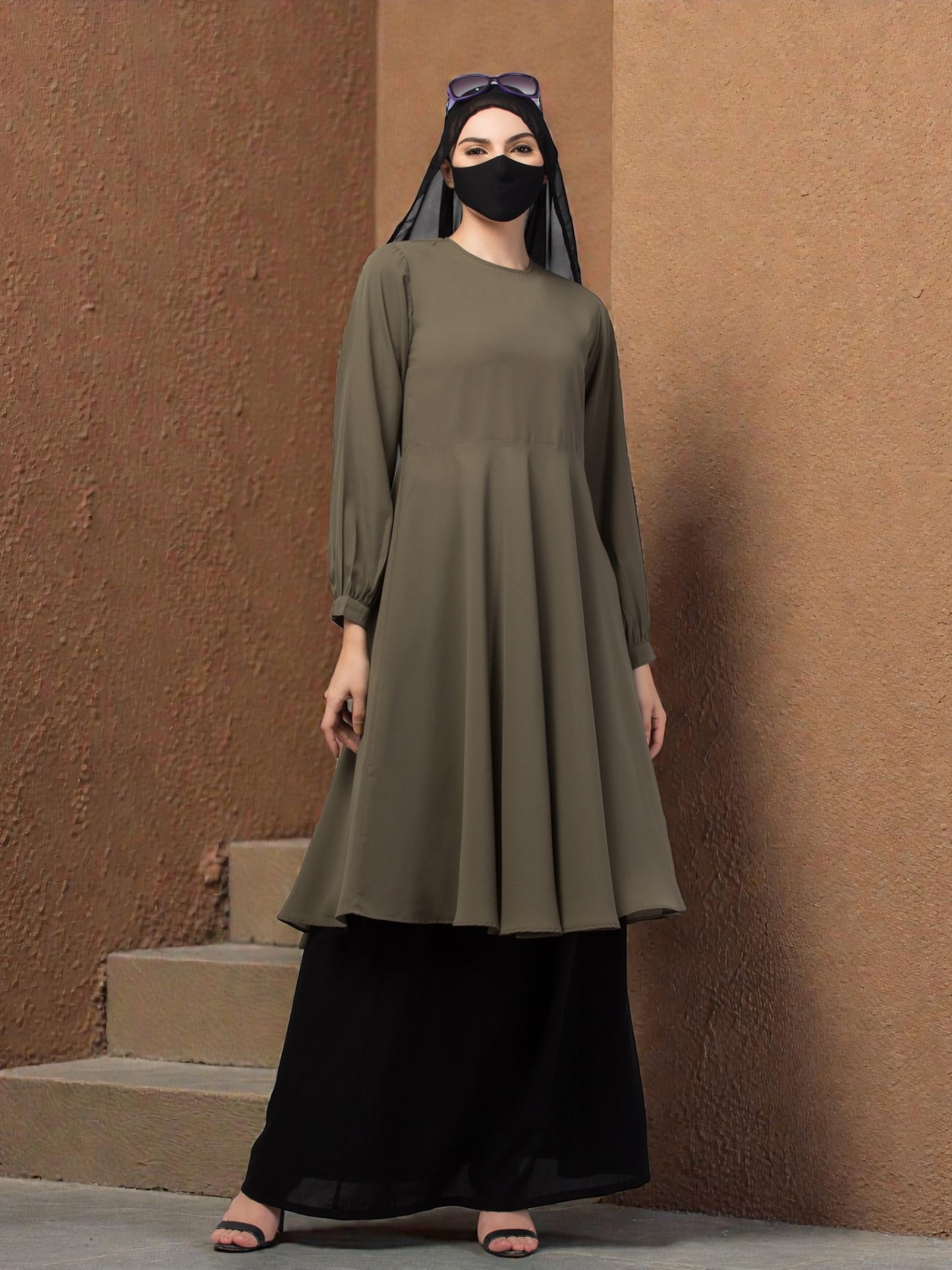 "Elegant Co-ord Set: Flared Long Top and Elasticated Waistband Skirt"