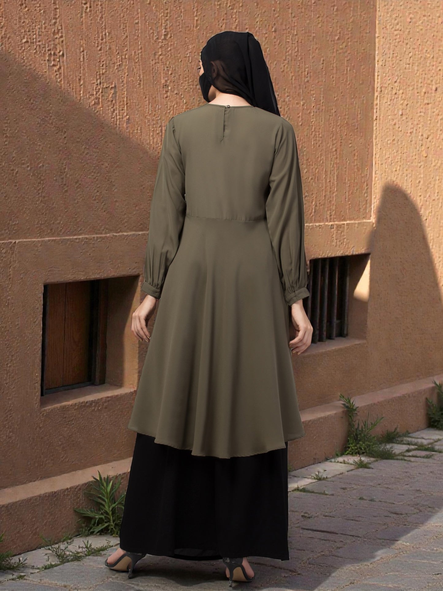 "Elegant Co-ord Set: Flared Long Top and Elasticated Waistband Skirt"