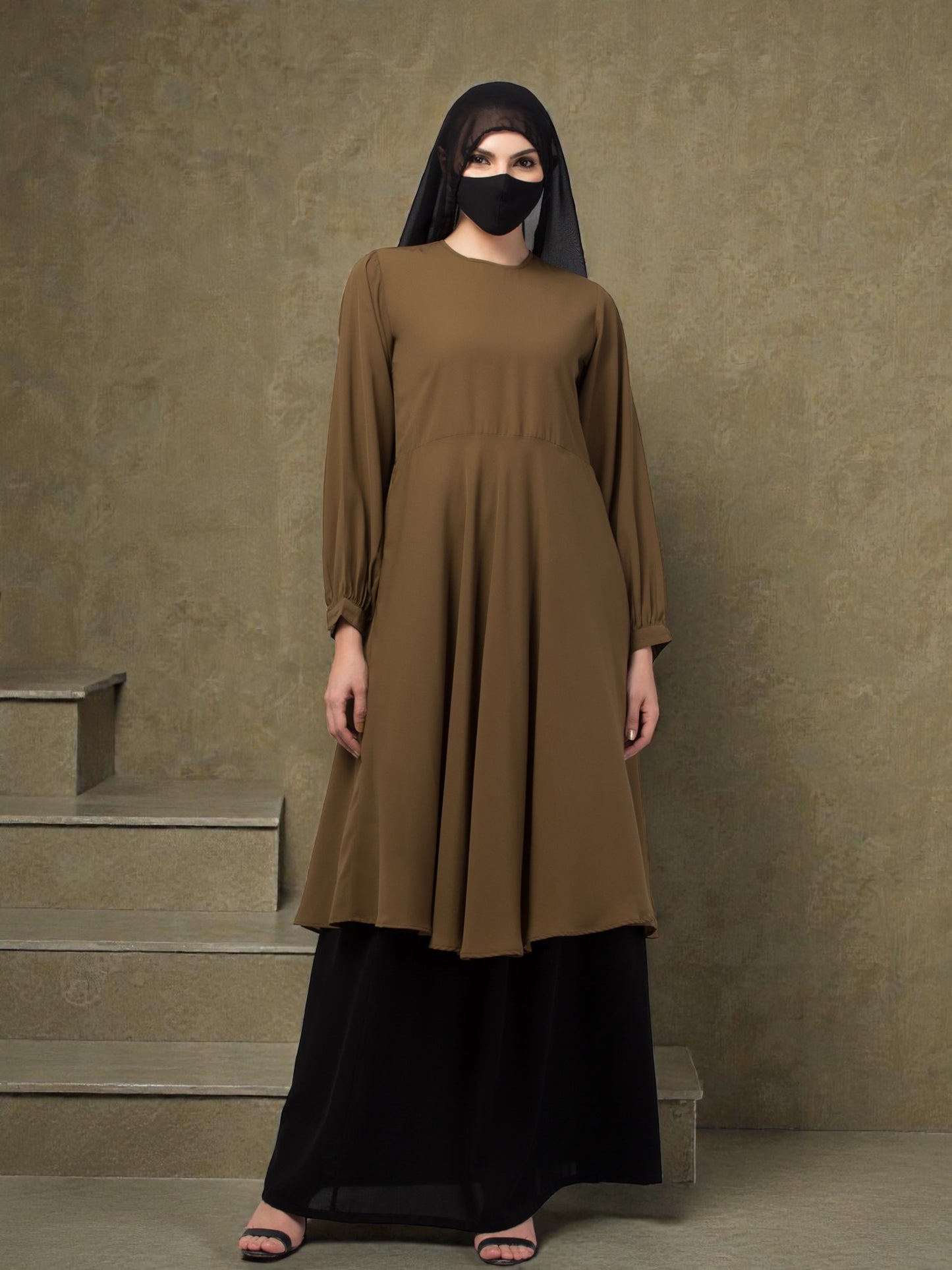 "Elegant Co-ord Set: Flared Long Top and Elasticated Waistband Skirt"