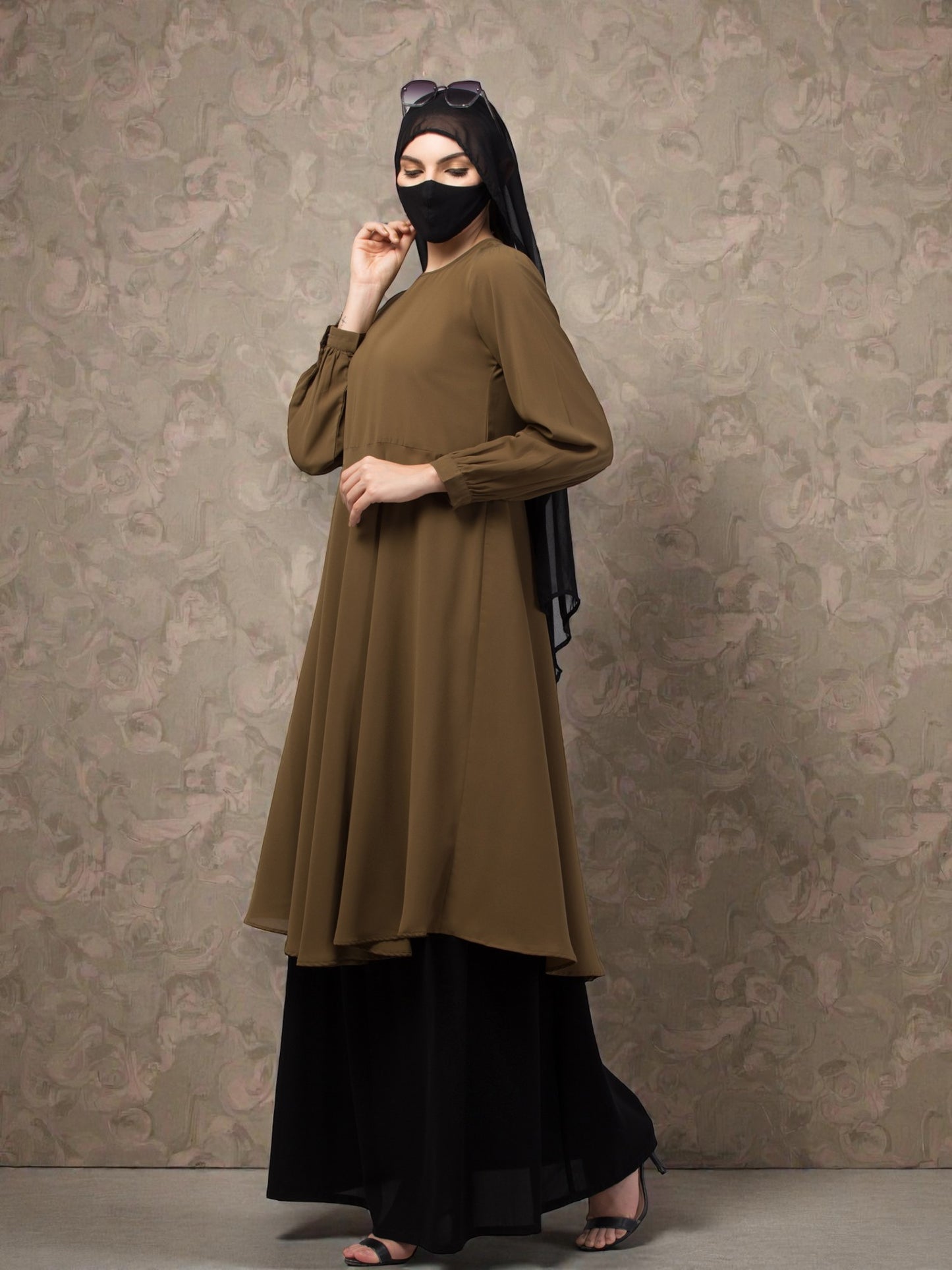 "Elegant Co-ord Set: Flared Long Top and Elasticated Waistband Skirt"