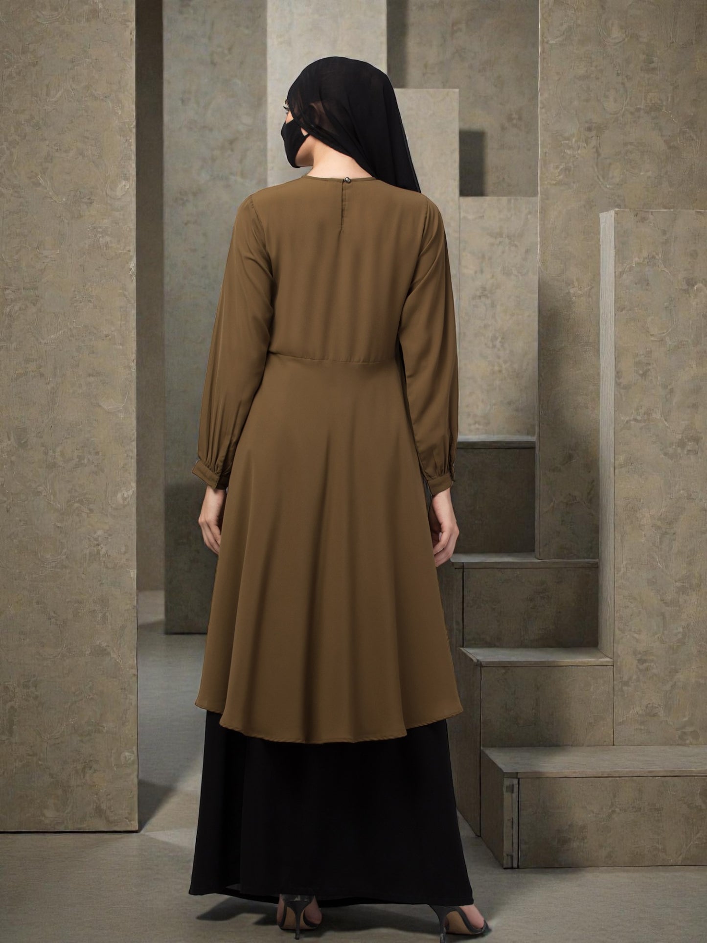 "Elegant Co-ord Set: Flared Long Top and Elasticated Waistband Skirt"