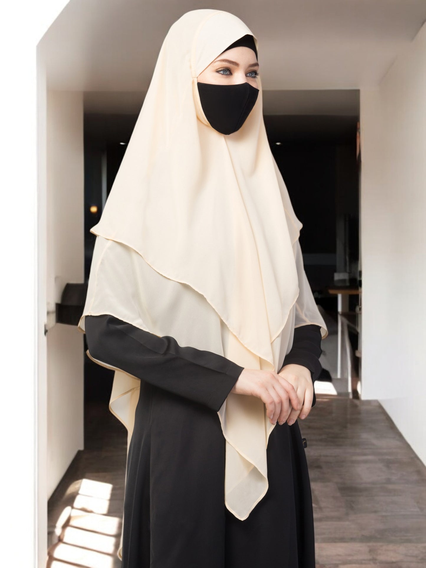 Multi Layered- Triangular Instant Hijab-Khimar In Premium Georgette Fabric