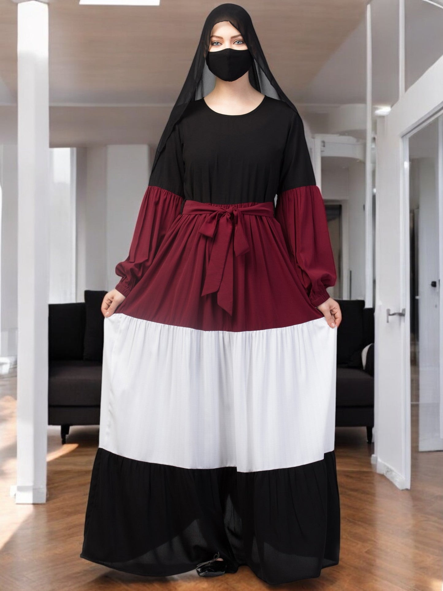 Multi Colored and Multi-Tiered Abaya Dress.