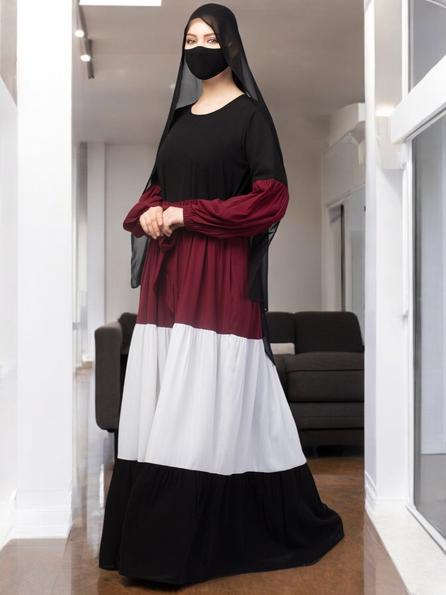 Multi Colored and Multi-Tiered Abaya Dress.