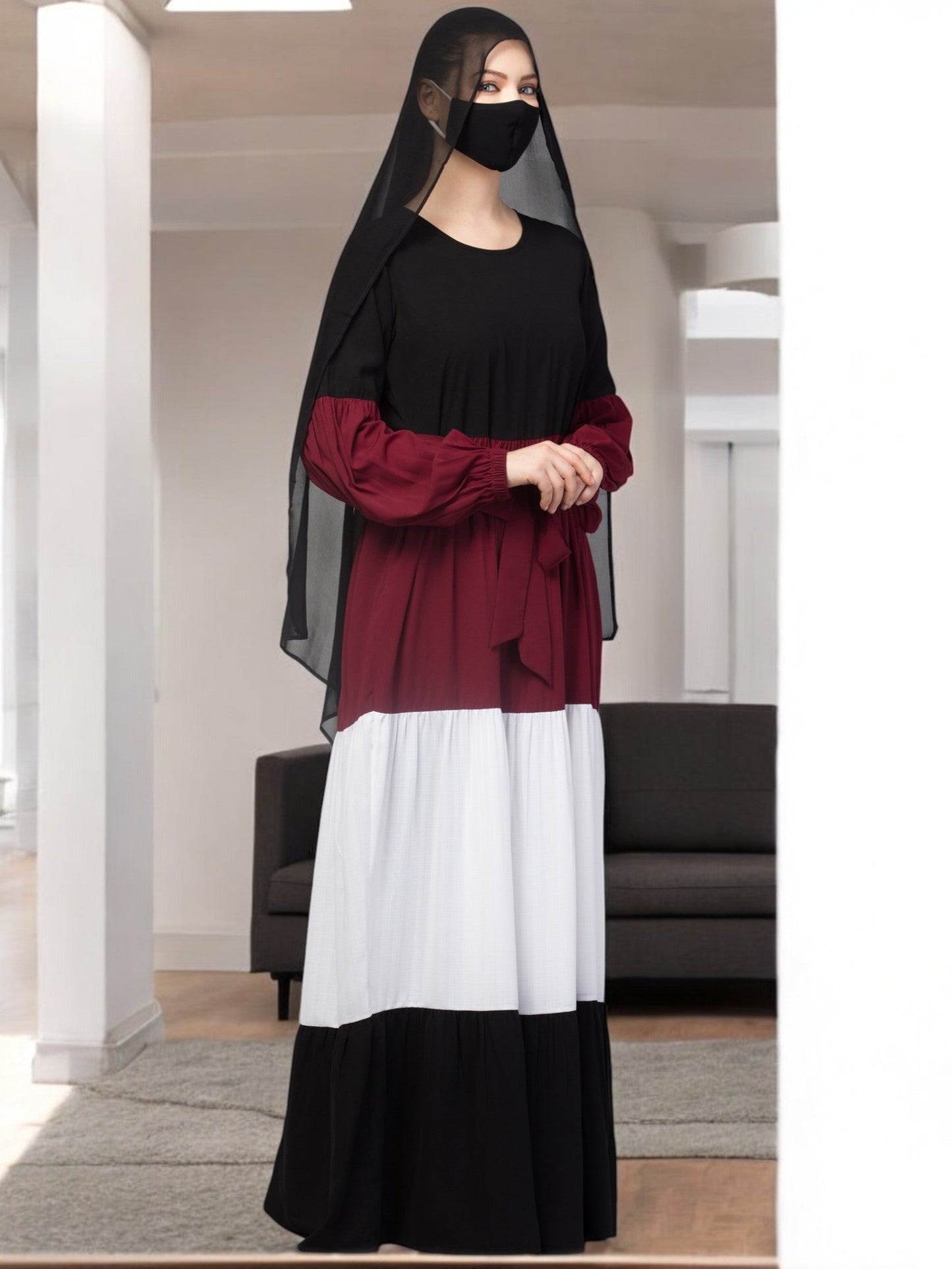 Multi Colored and Multi-Tiered Abaya Dress.