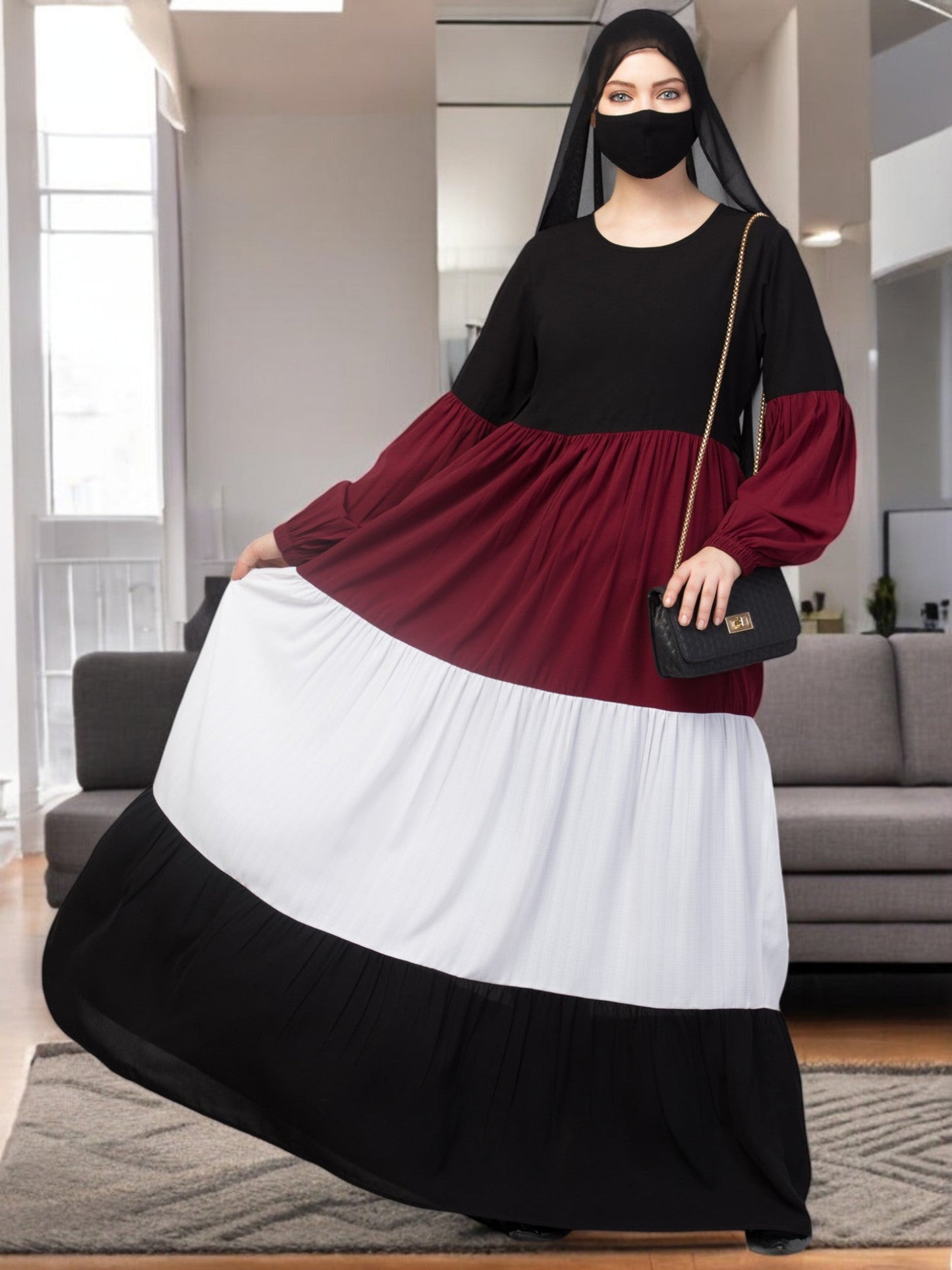 Multi Colored and Multi-Tiered Abaya Dress.