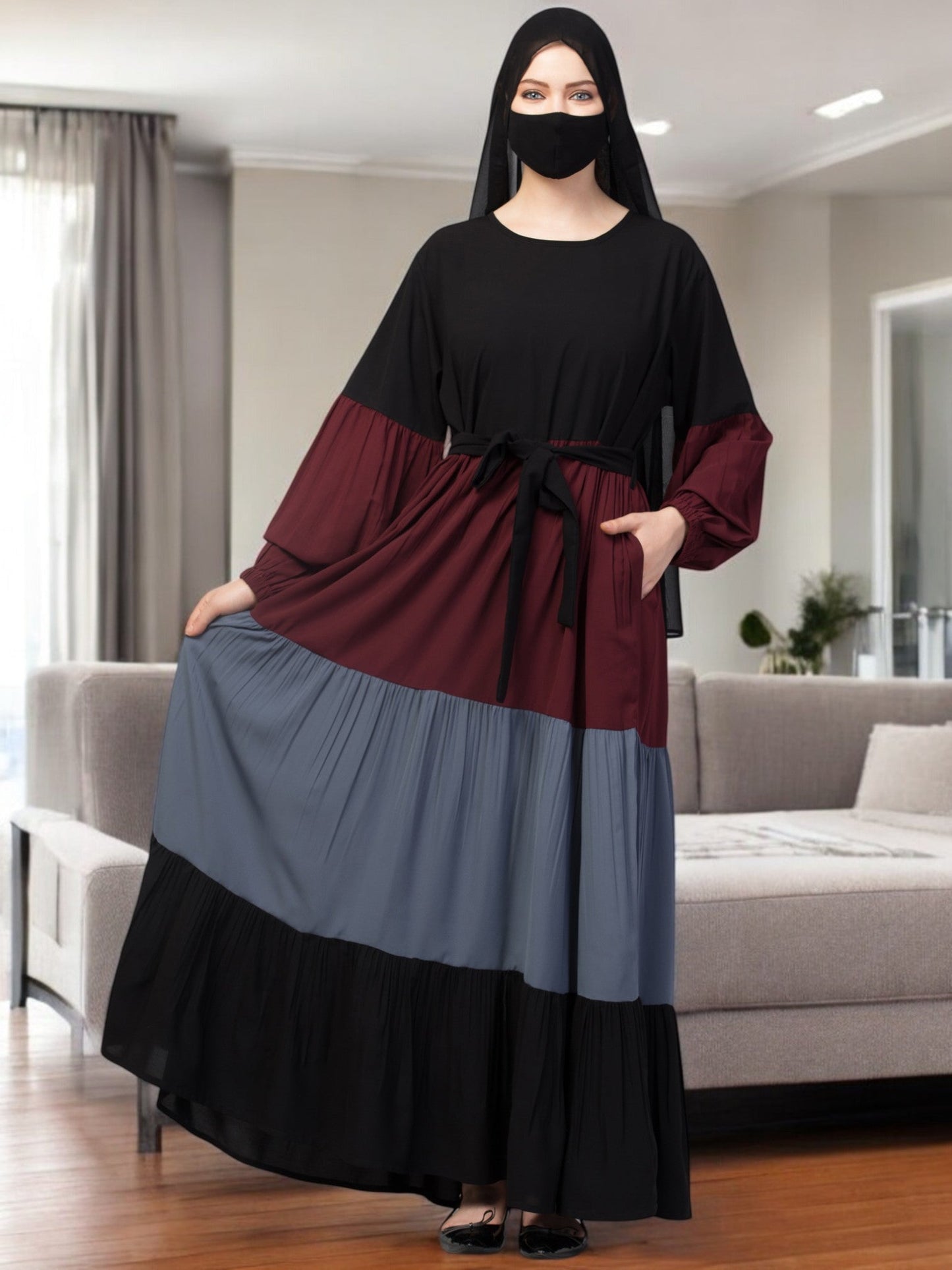 Multi Colored and Multi-Tiered Abaya Dress.