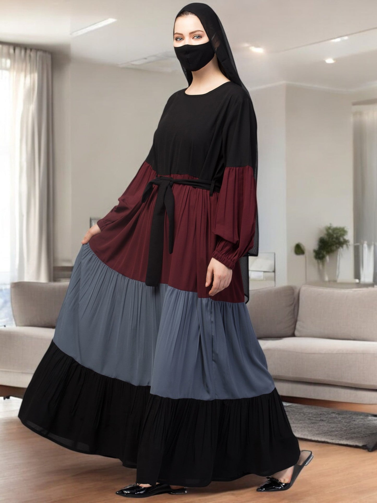 Multi Colored and Multi-Tiered Abaya Dress.