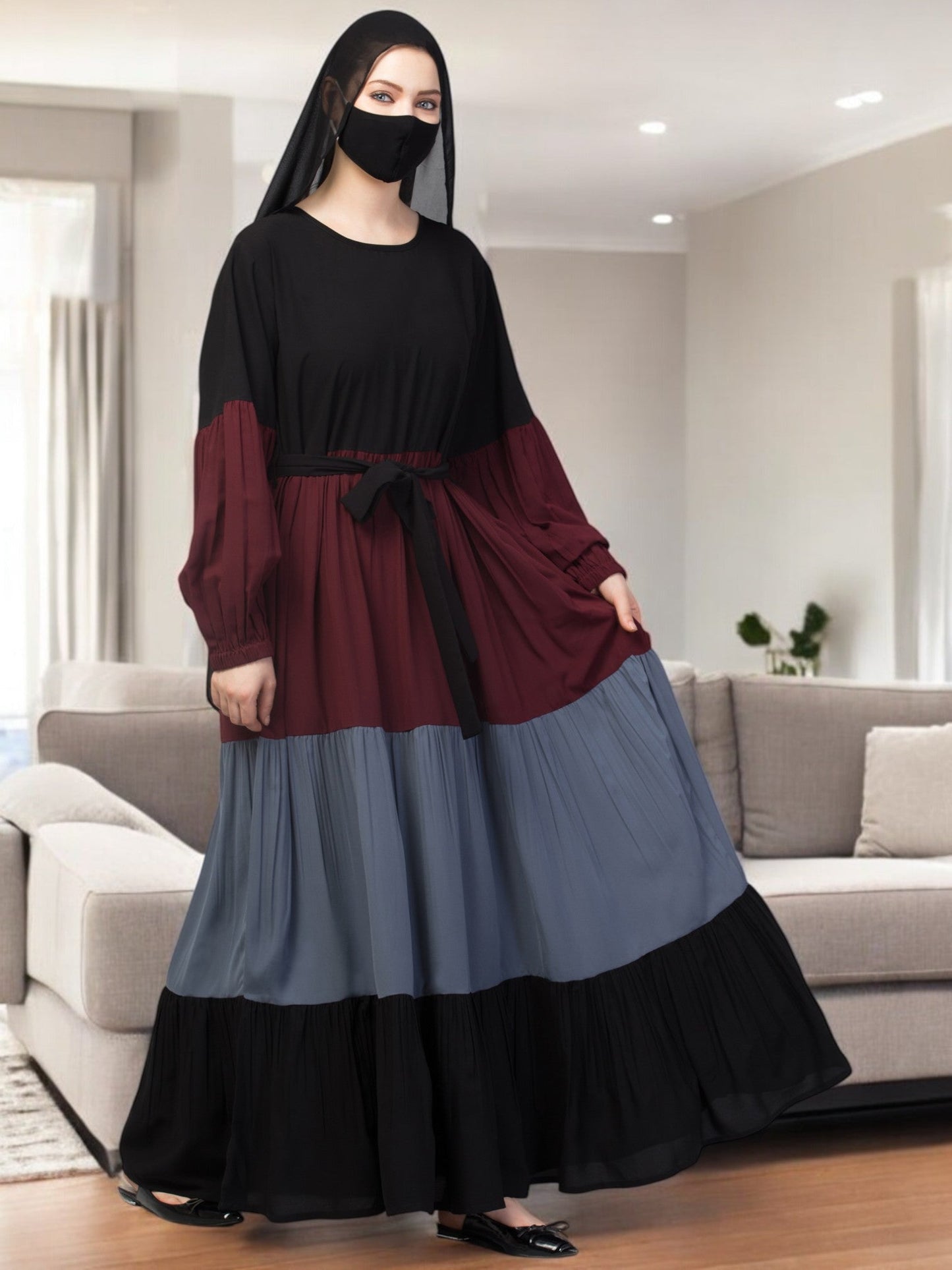 Multi Colored and Multi-Tiered Abaya Dress.