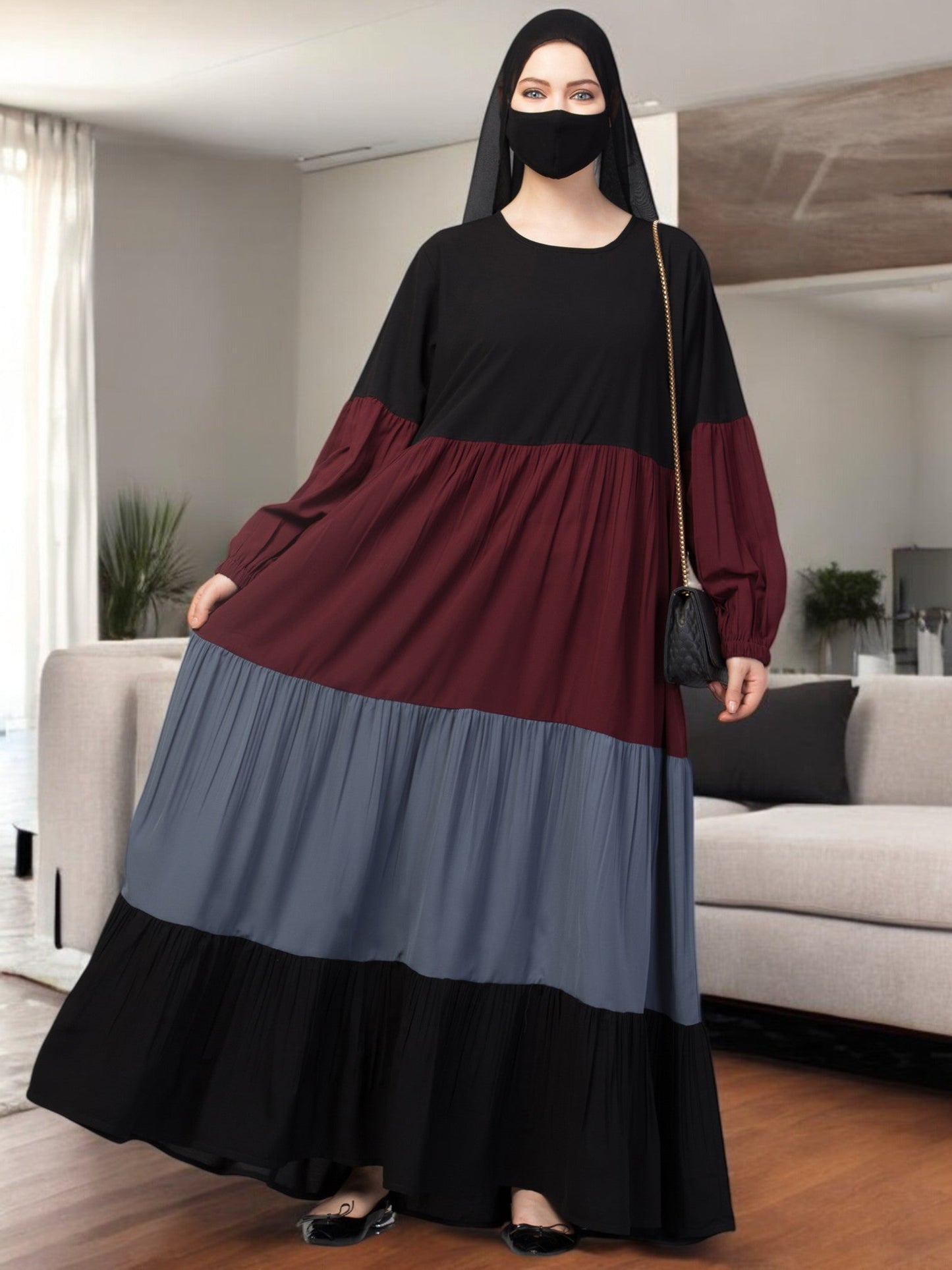 Multi Colored and Multi-Tiered Abaya Dress.