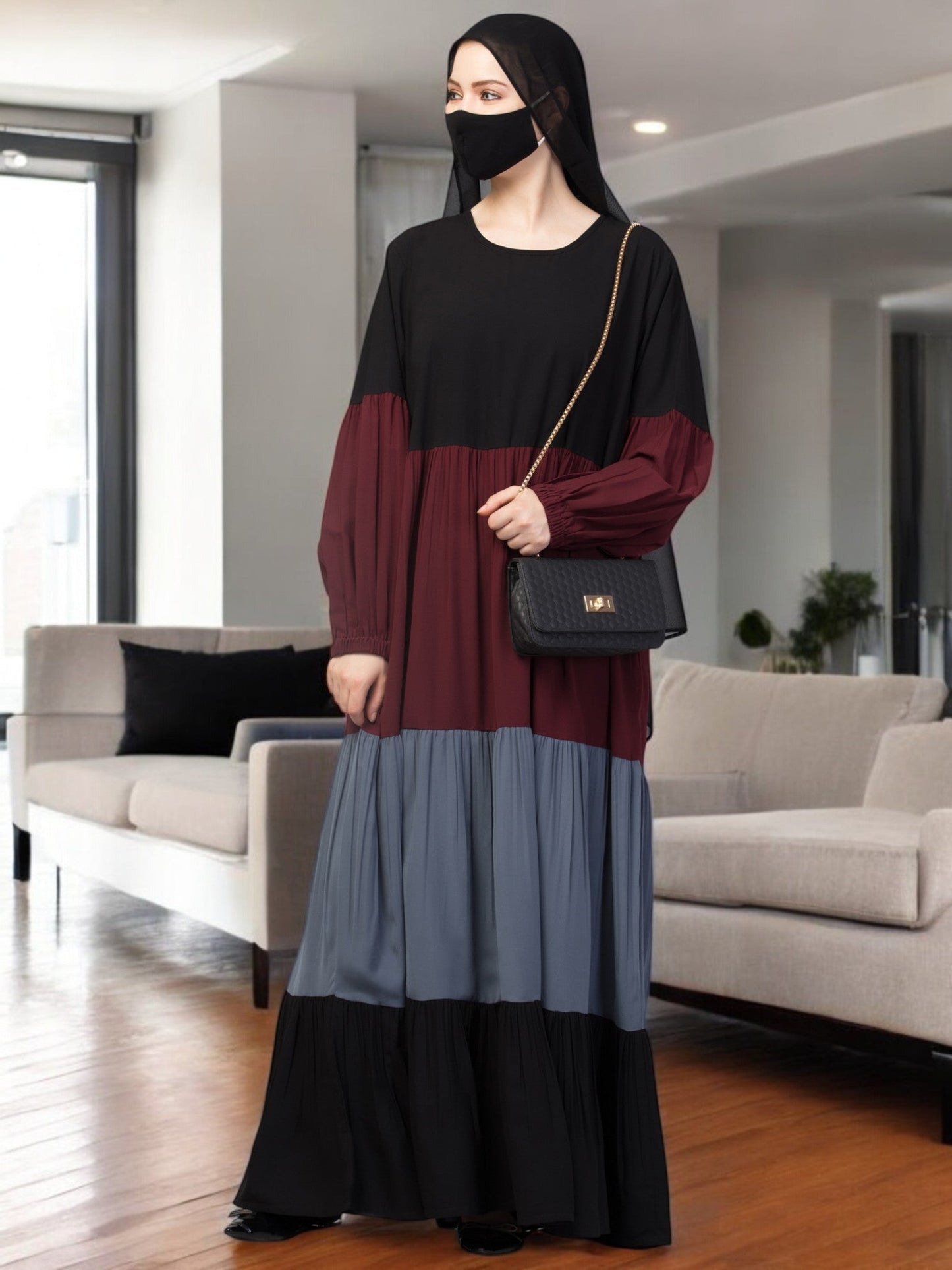 Multi Colored and Multi-Tiered Abaya Dress.