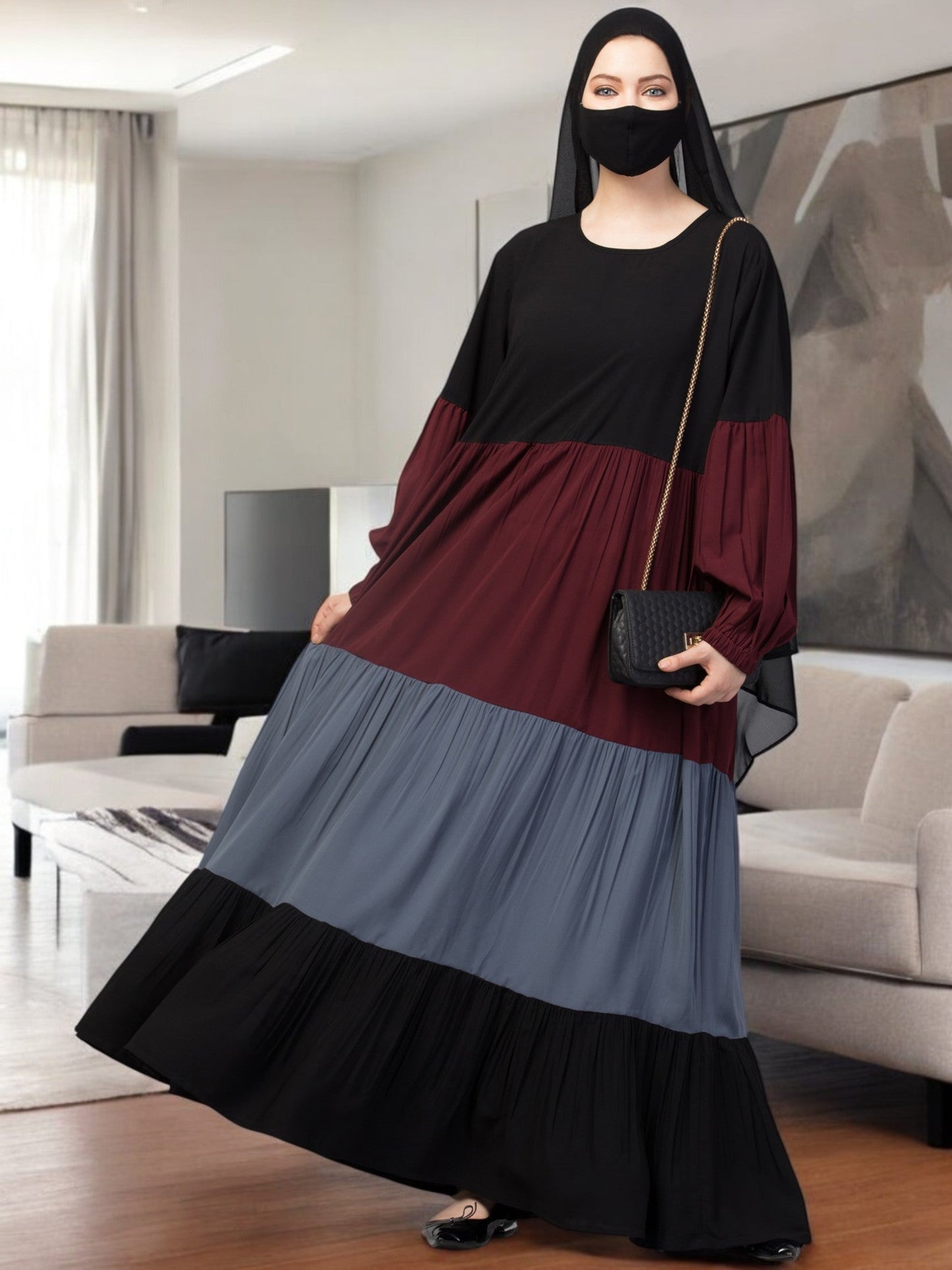 Multi Colored and Multi-Tiered Abaya Dress.