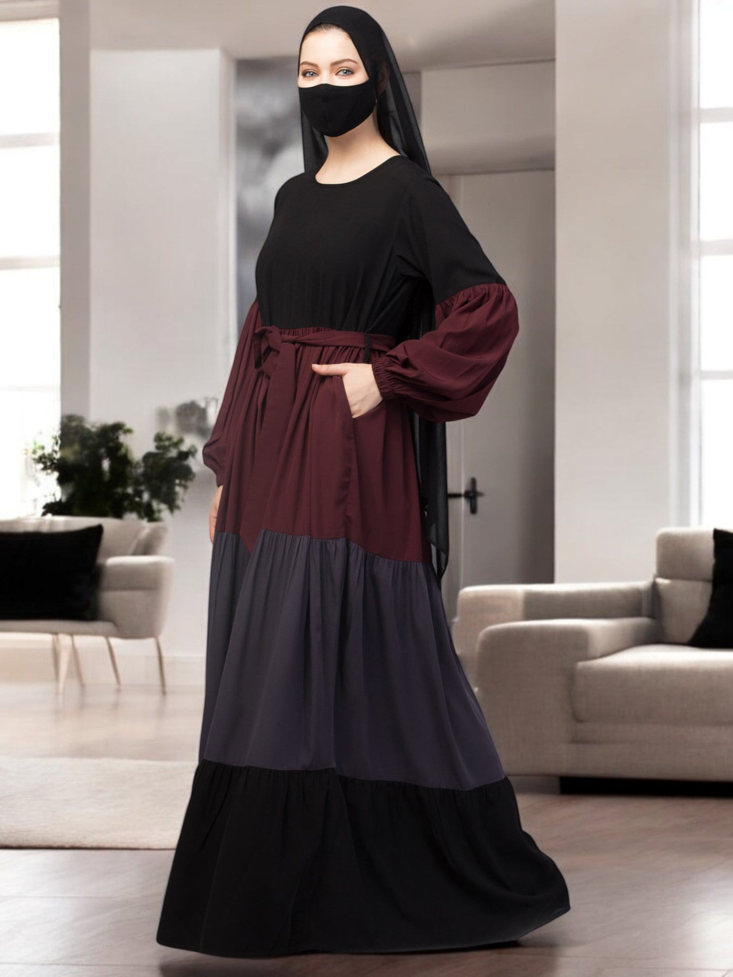 Multi Colored and Multi-Tiered Abaya Dress.
