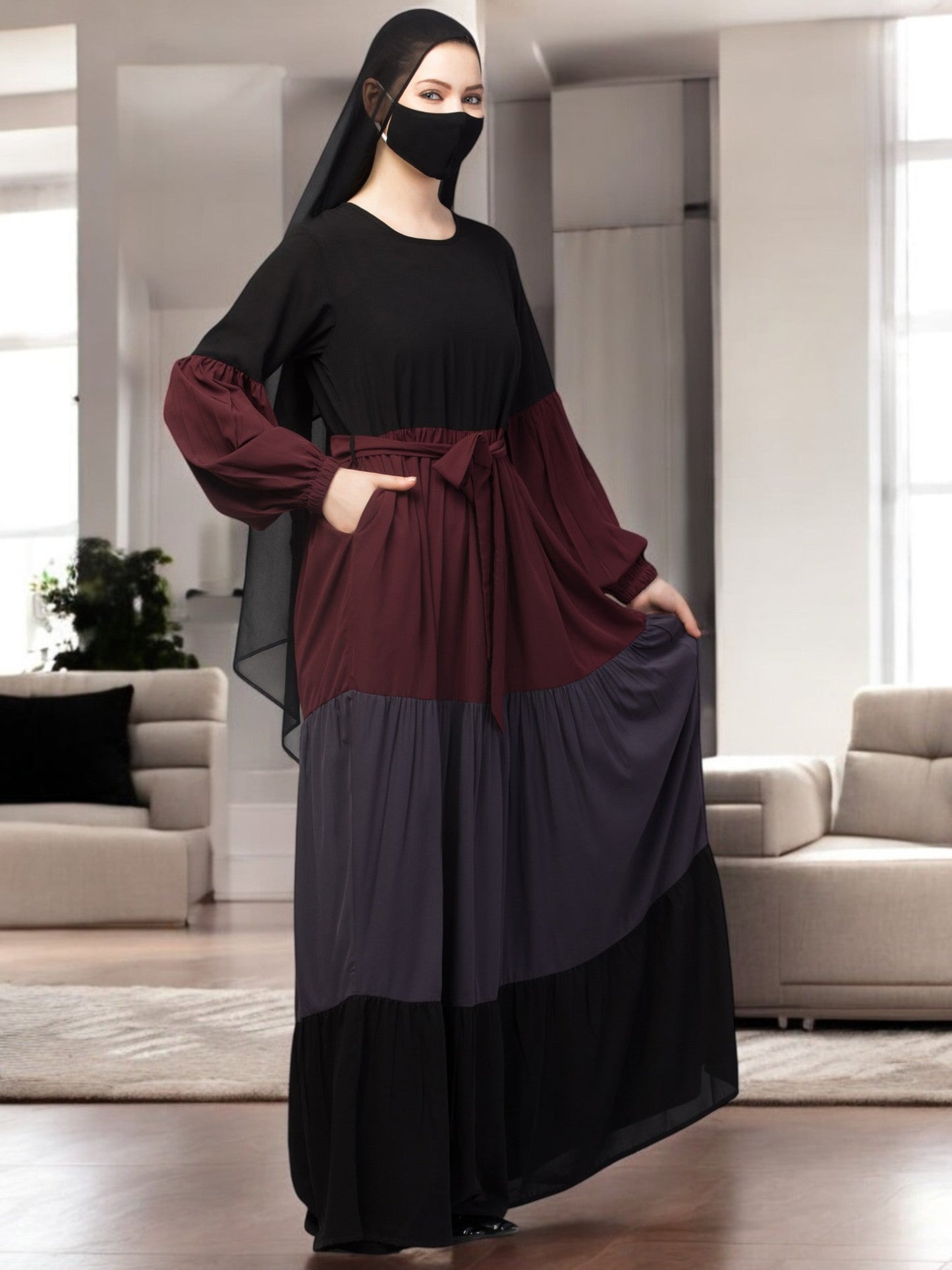 Multi Colored and Multi-Tiered Abaya Dress.