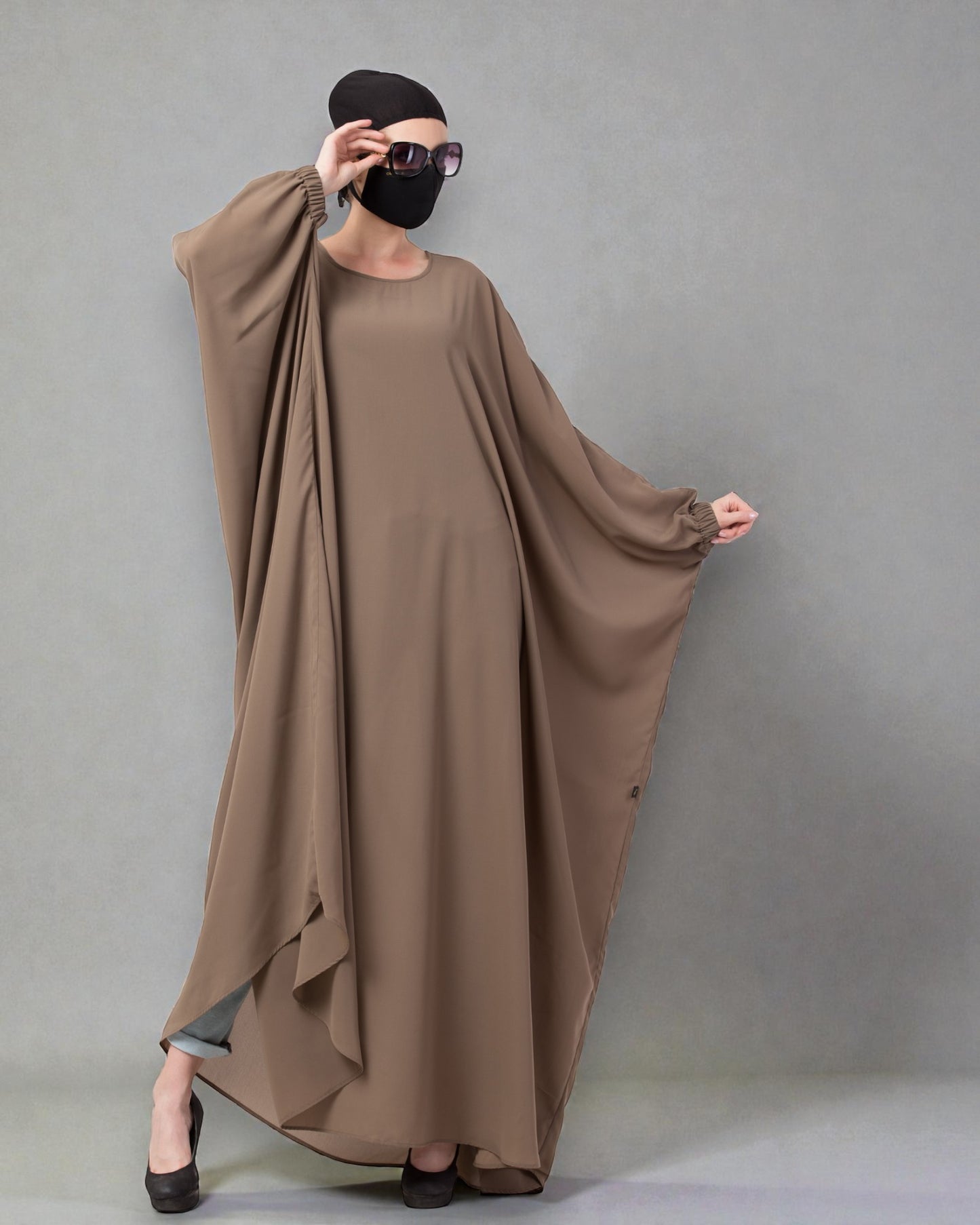 Musheco-Free Size Kaftan Abaya With Striped Border