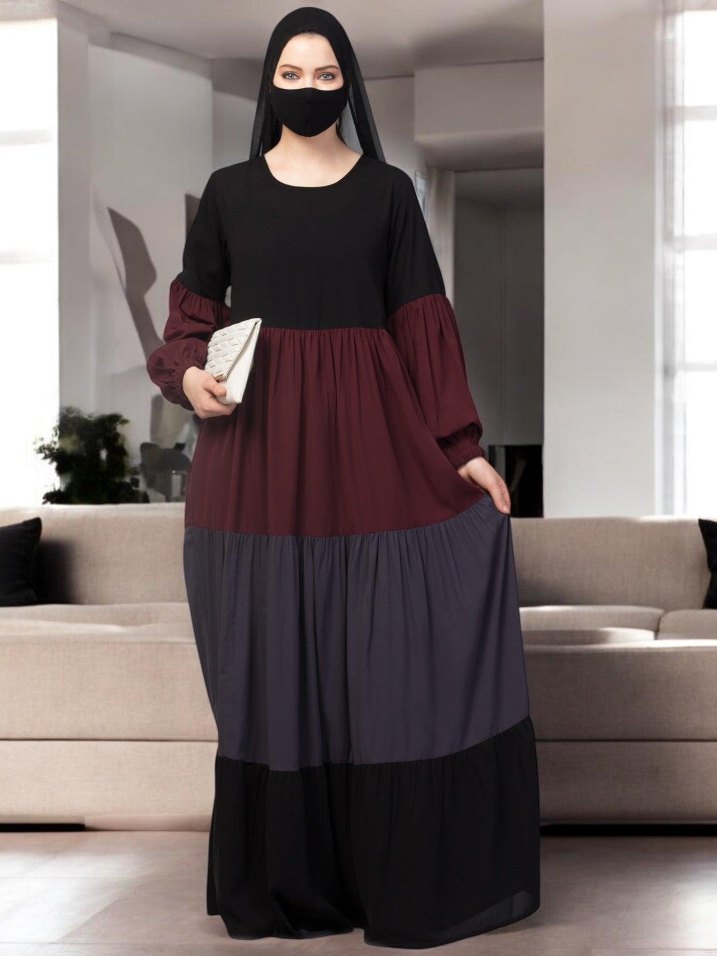 Multi Colored and Multi-Tiered Abaya Dress.
