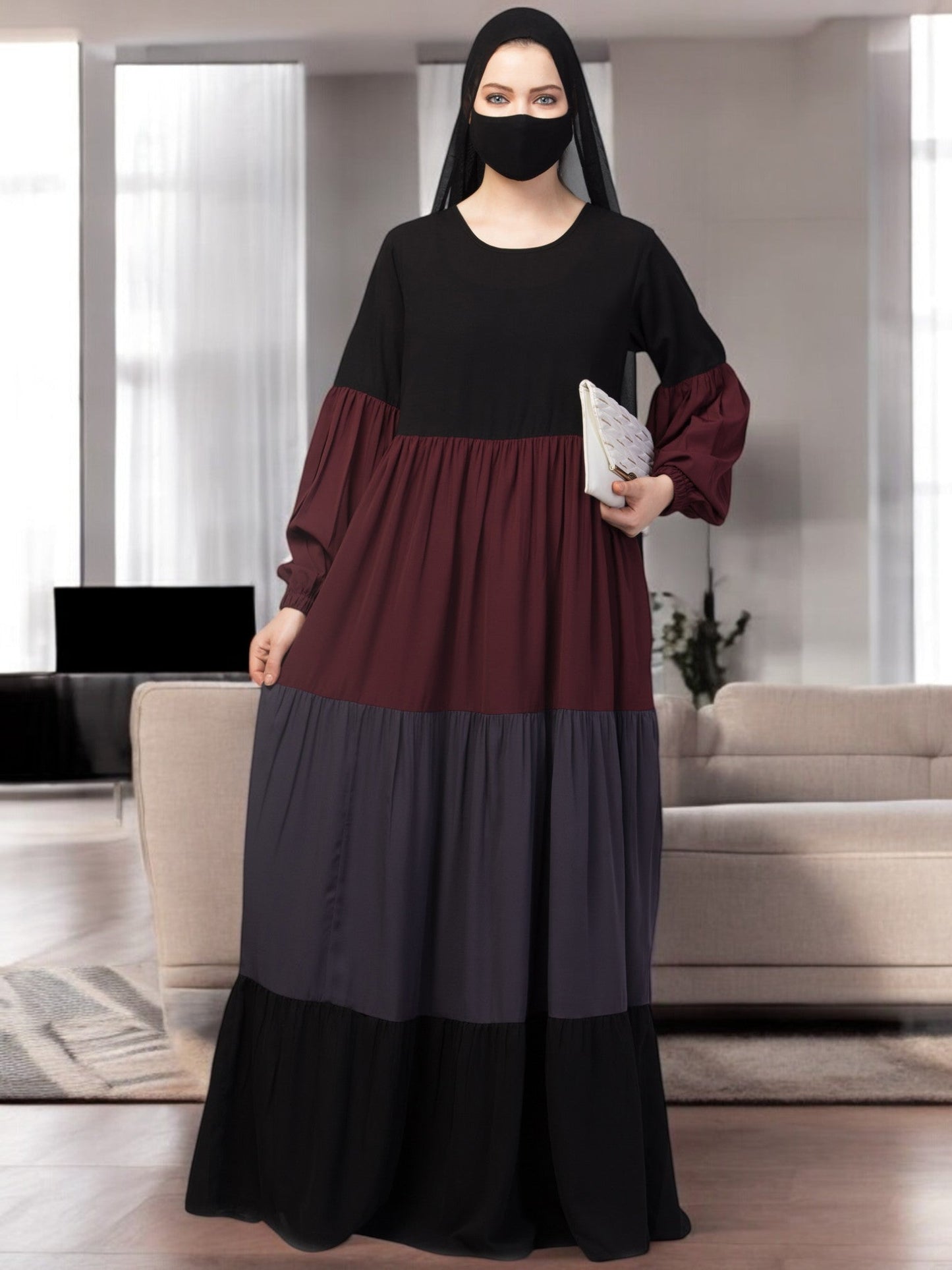Multi Colored and Multi-Tiered Abaya Dress.