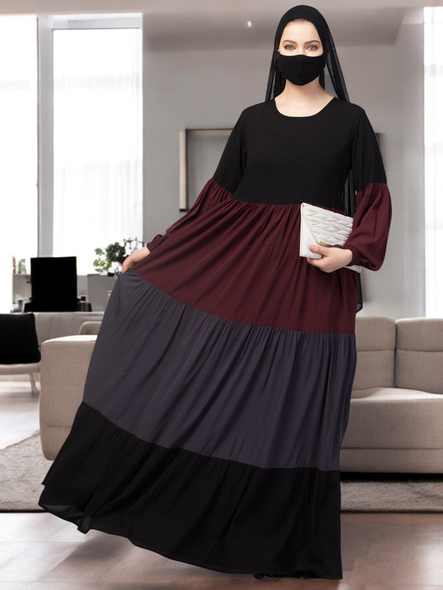 Multi Colored and Multi-Tiered Abaya Dress.