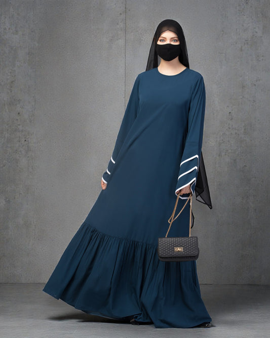 Abaya Dress With Frills and Triple Piping On Sleeves.