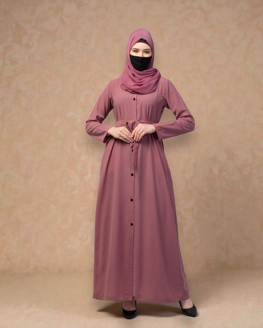 Front Open Abaya In Firdaus Fabric With Pockets & Matching Belt
