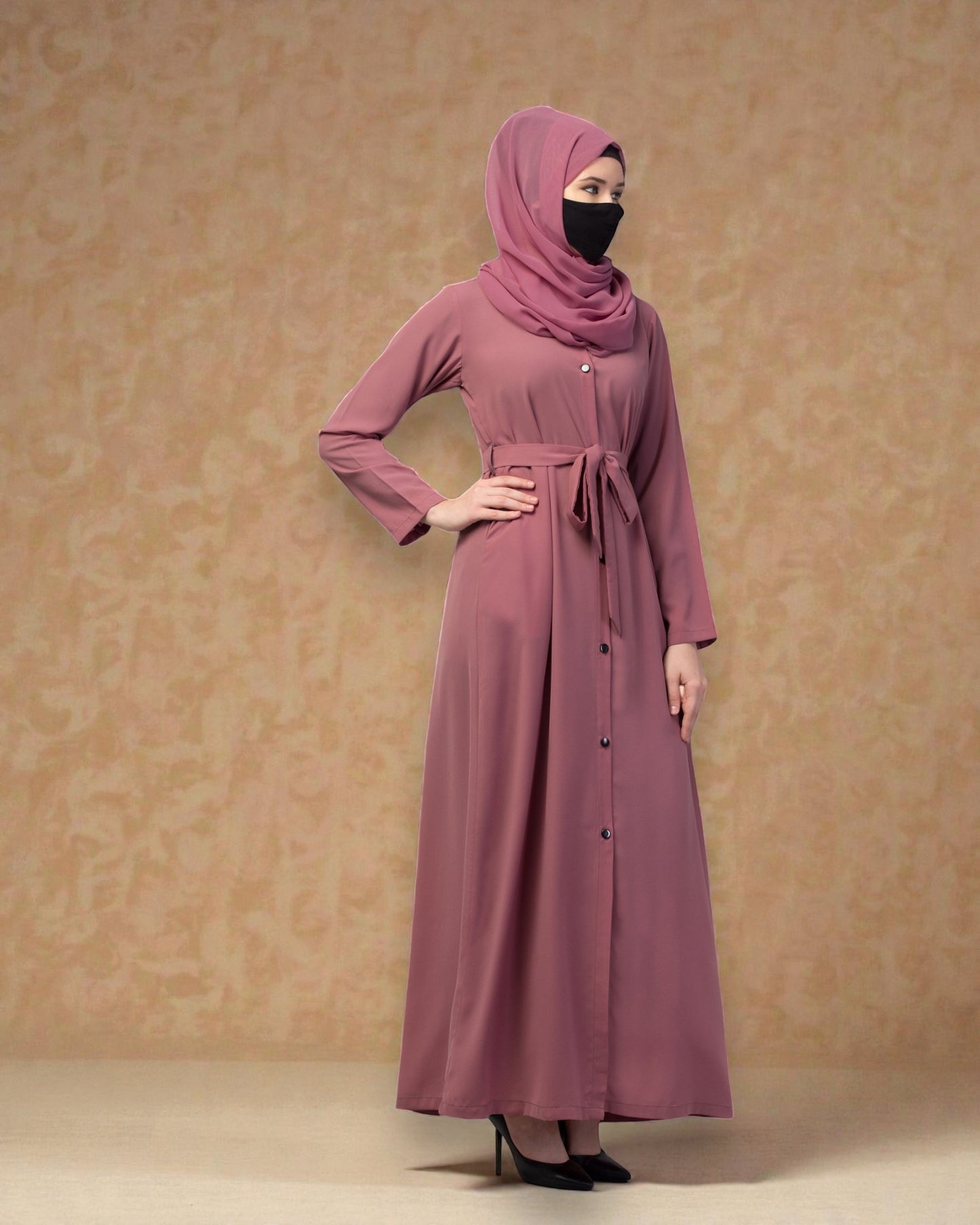 Front Open Abaya In Firdaus Fabric With Pockets & Matching Belt