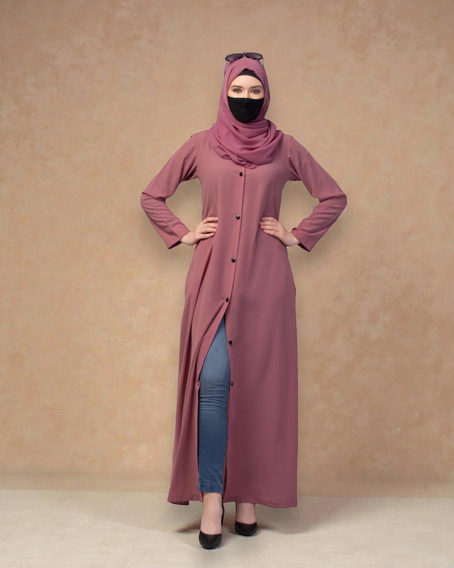 Front Open Abaya In Firdaus Fabric With Pockets & Matching Belt
