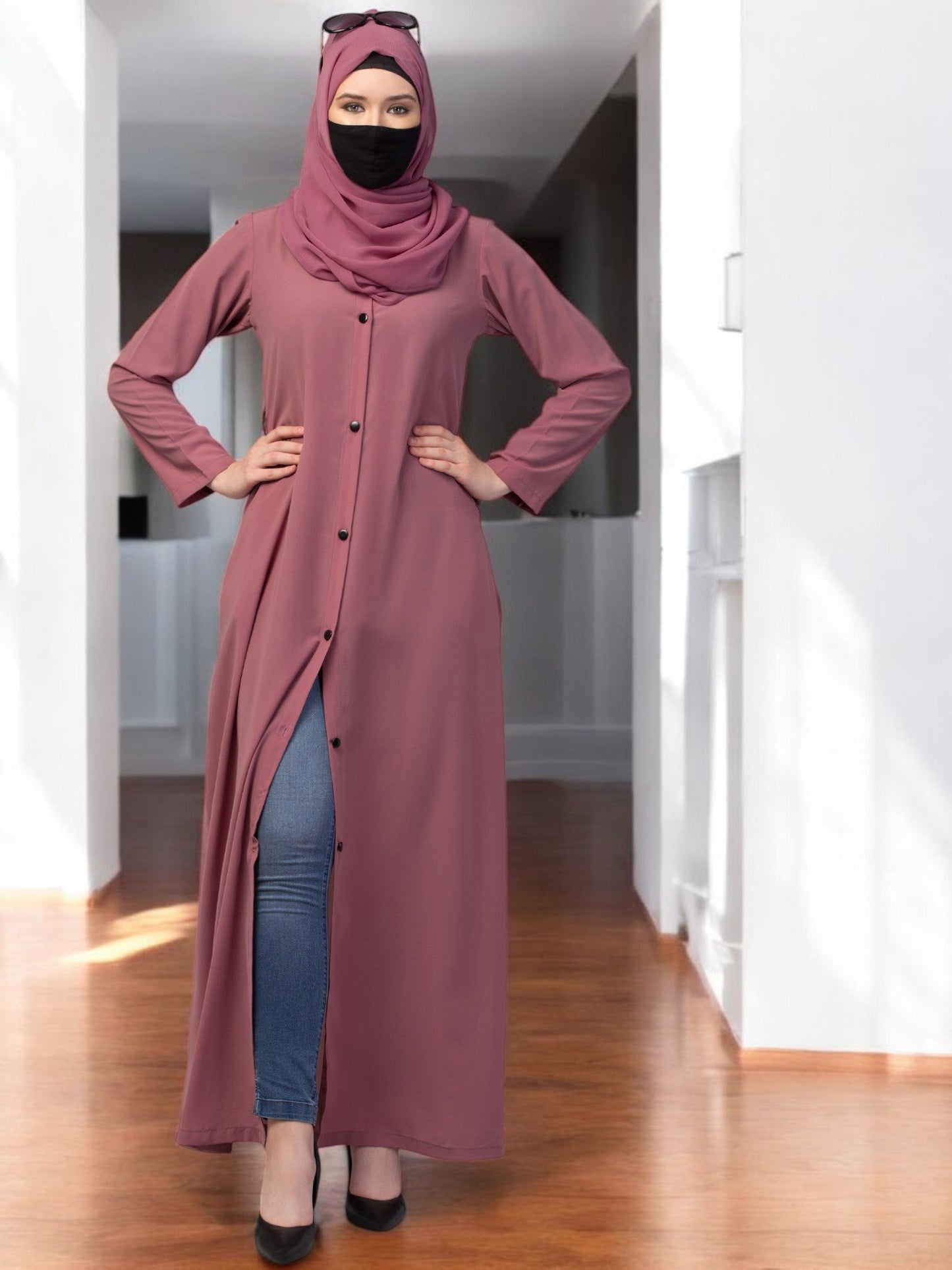 Front Open Abaya With Matching Fabric Belt