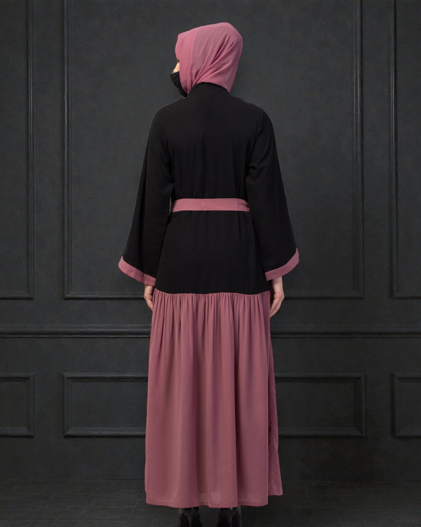 Arabian Front Open Abaya in Dual Color with Matching Belt