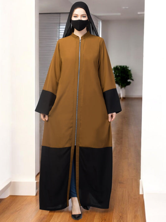 Front Open Abaya With Metal Zipper.