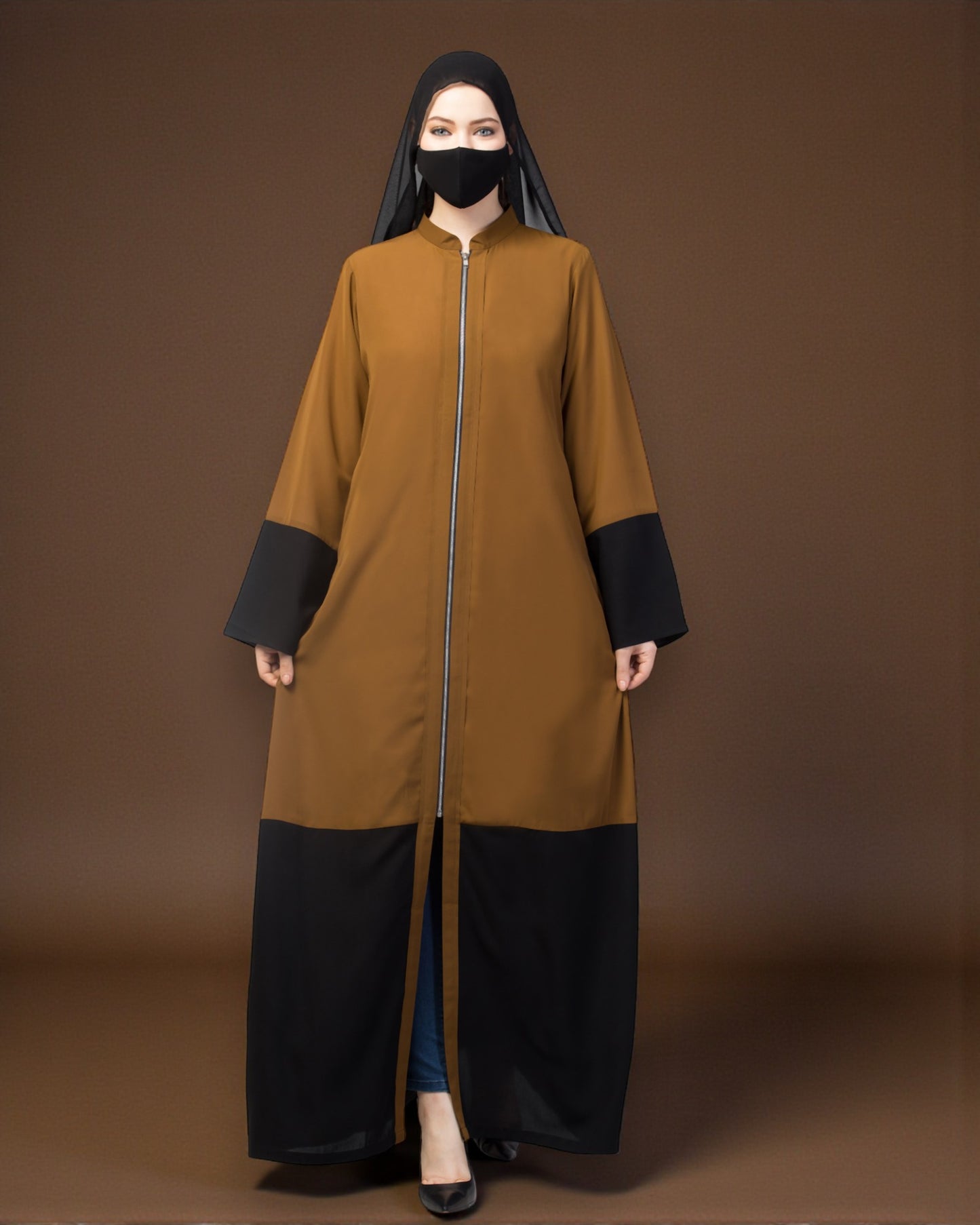 Front Open Abaya With Metal Zipper.