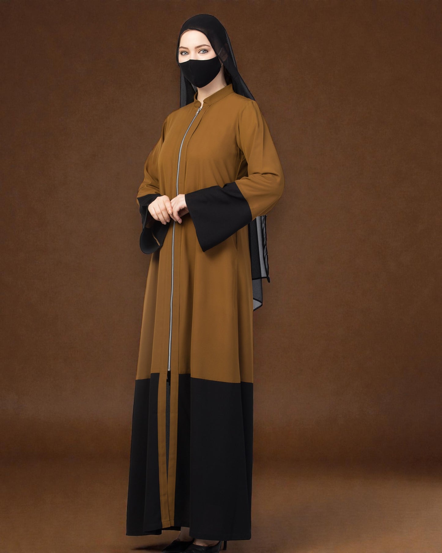 Front Open Abaya With Metal Zipper.
