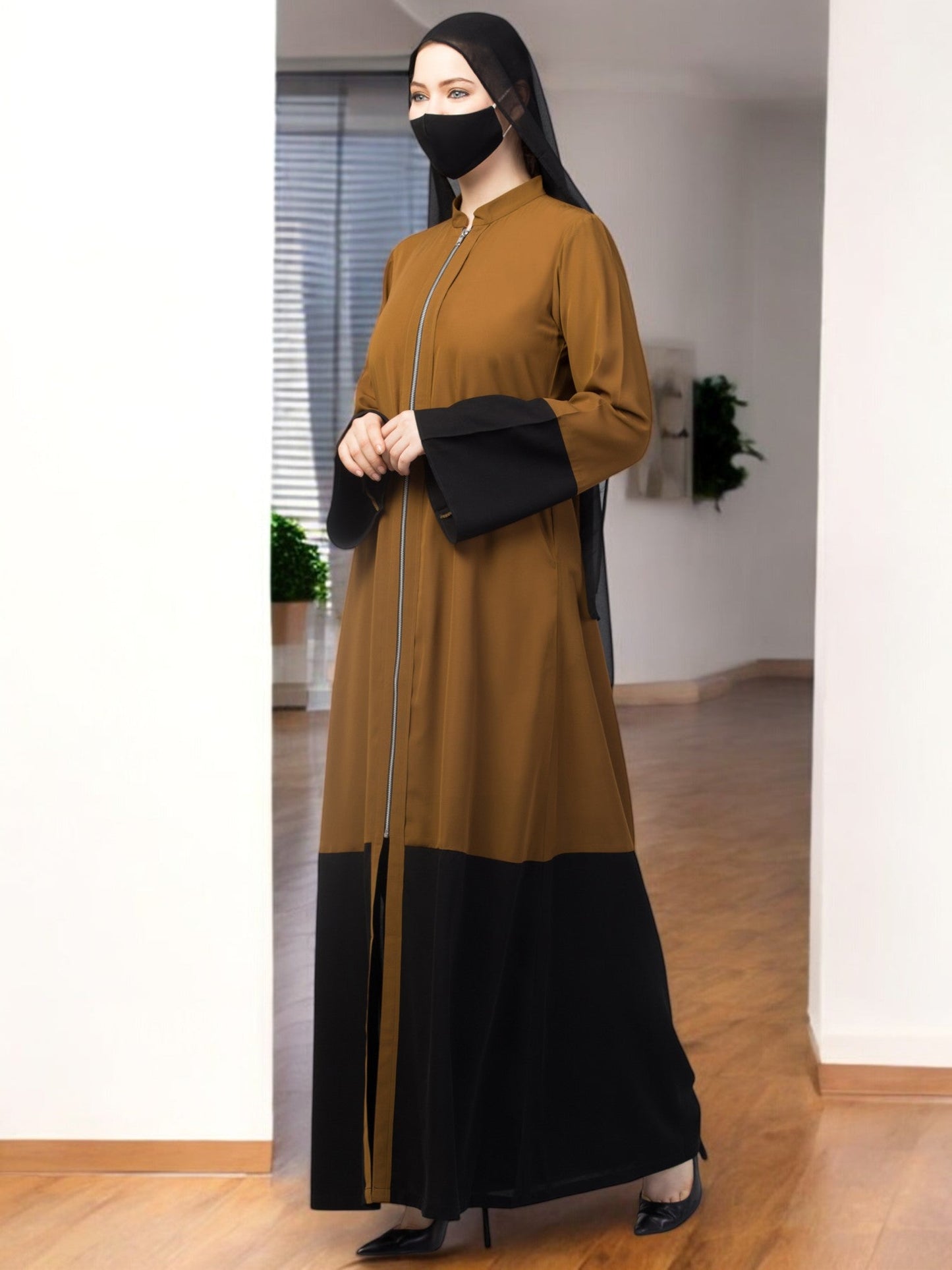 Front Open Abaya With Metal Zipper.