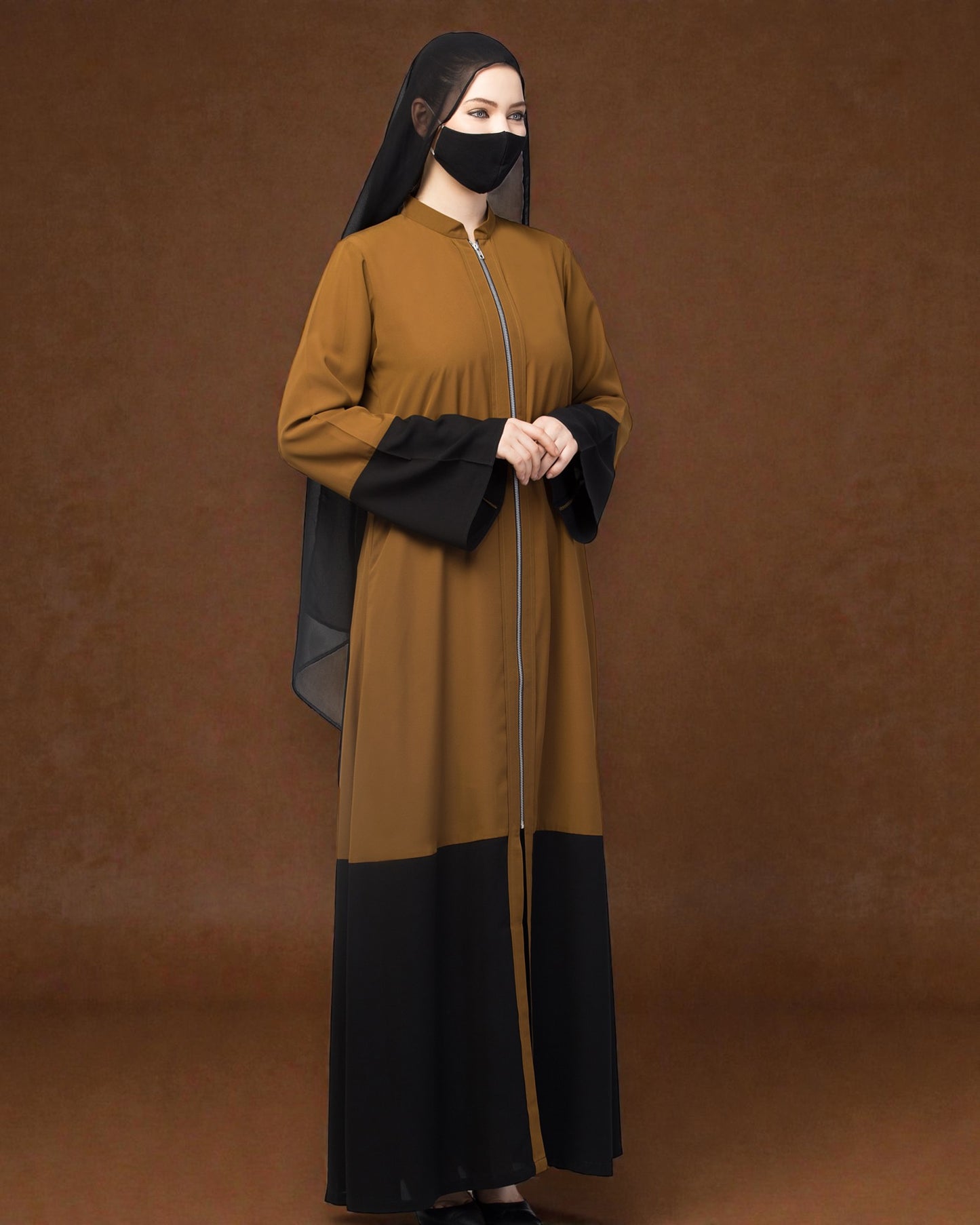 Front Open Abaya With Metal Zipper.