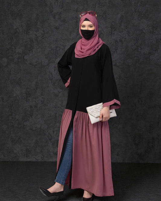 Arabian Front Open Abaya in Dual Color with Matching Belt