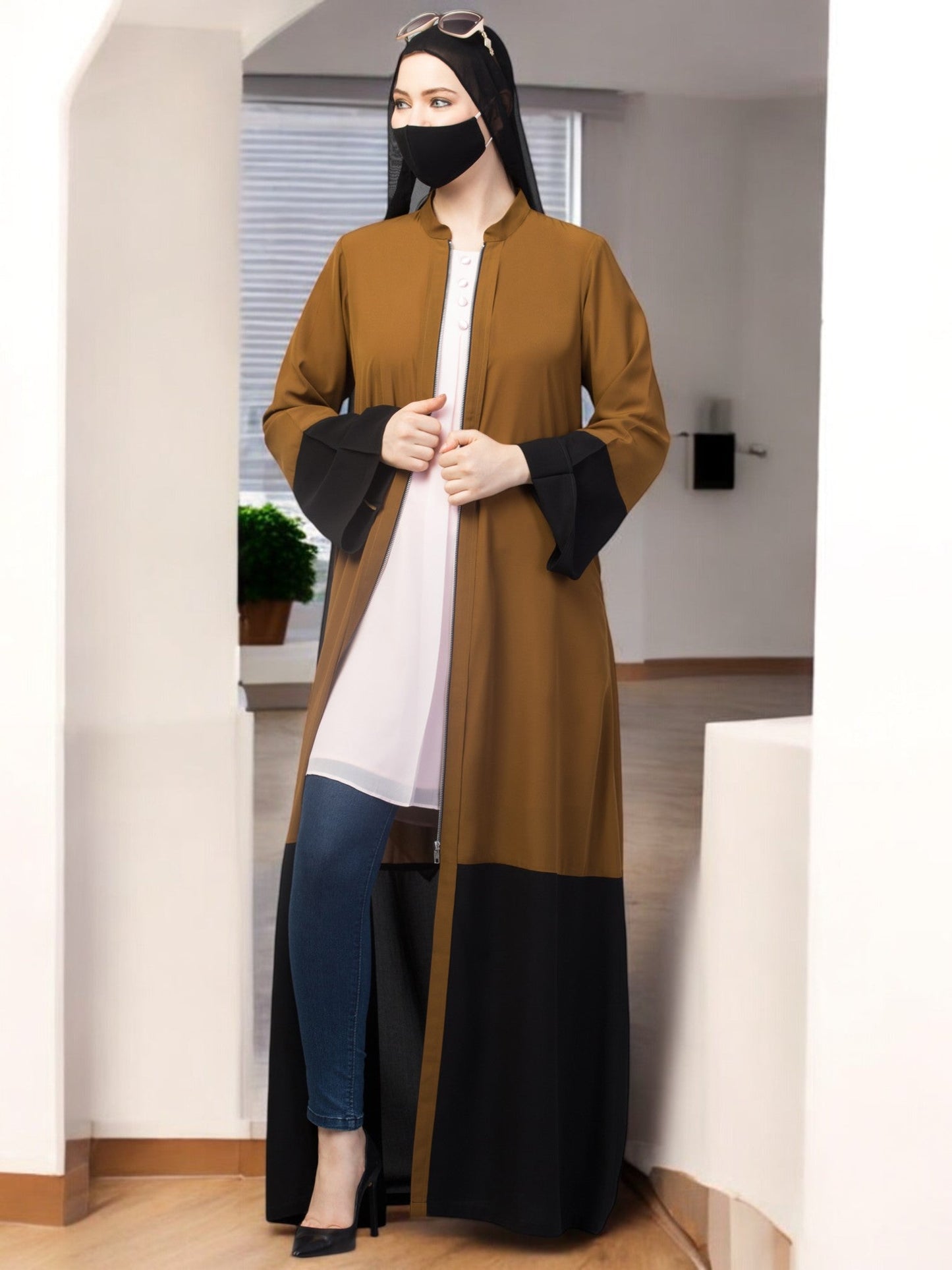 Front Open Abaya With Metal Zipper.