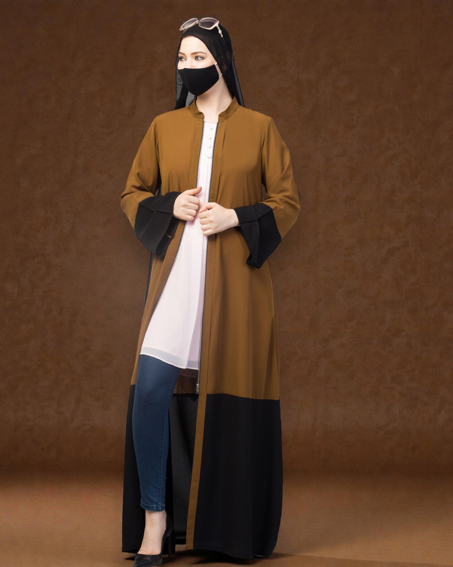 Front Open Abaya With Metal Zipper.