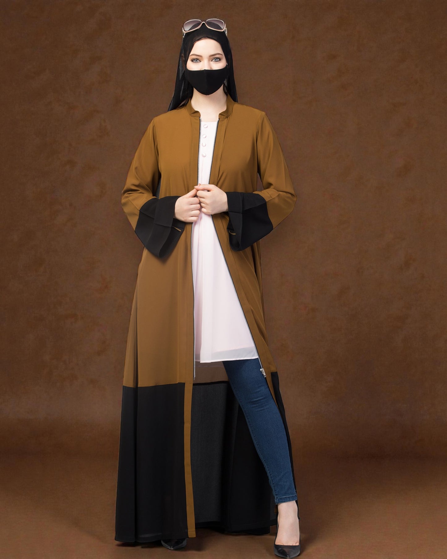 Front Open Abaya With Metal Zipper.