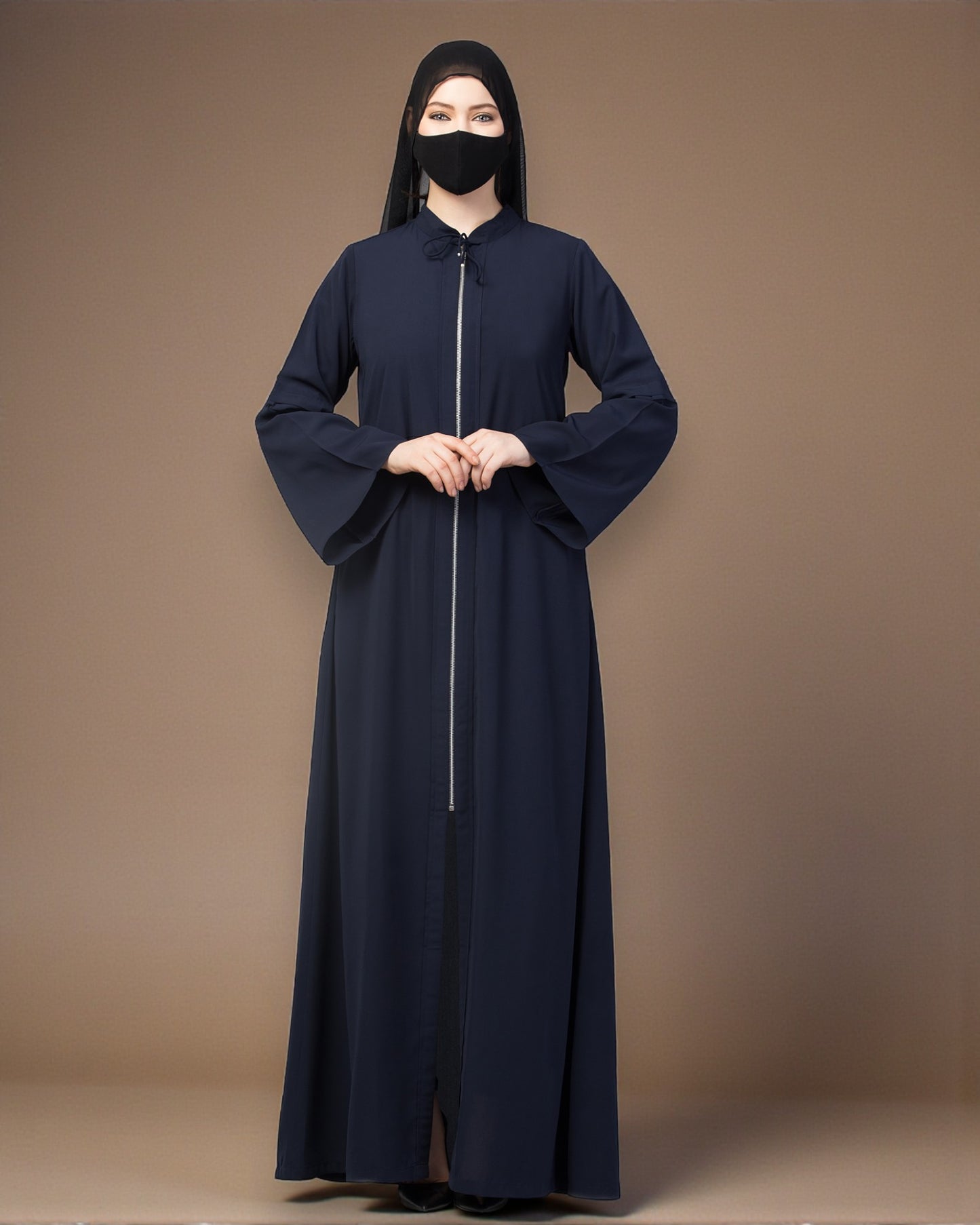 Front Open Abaya With Metal Zipper.