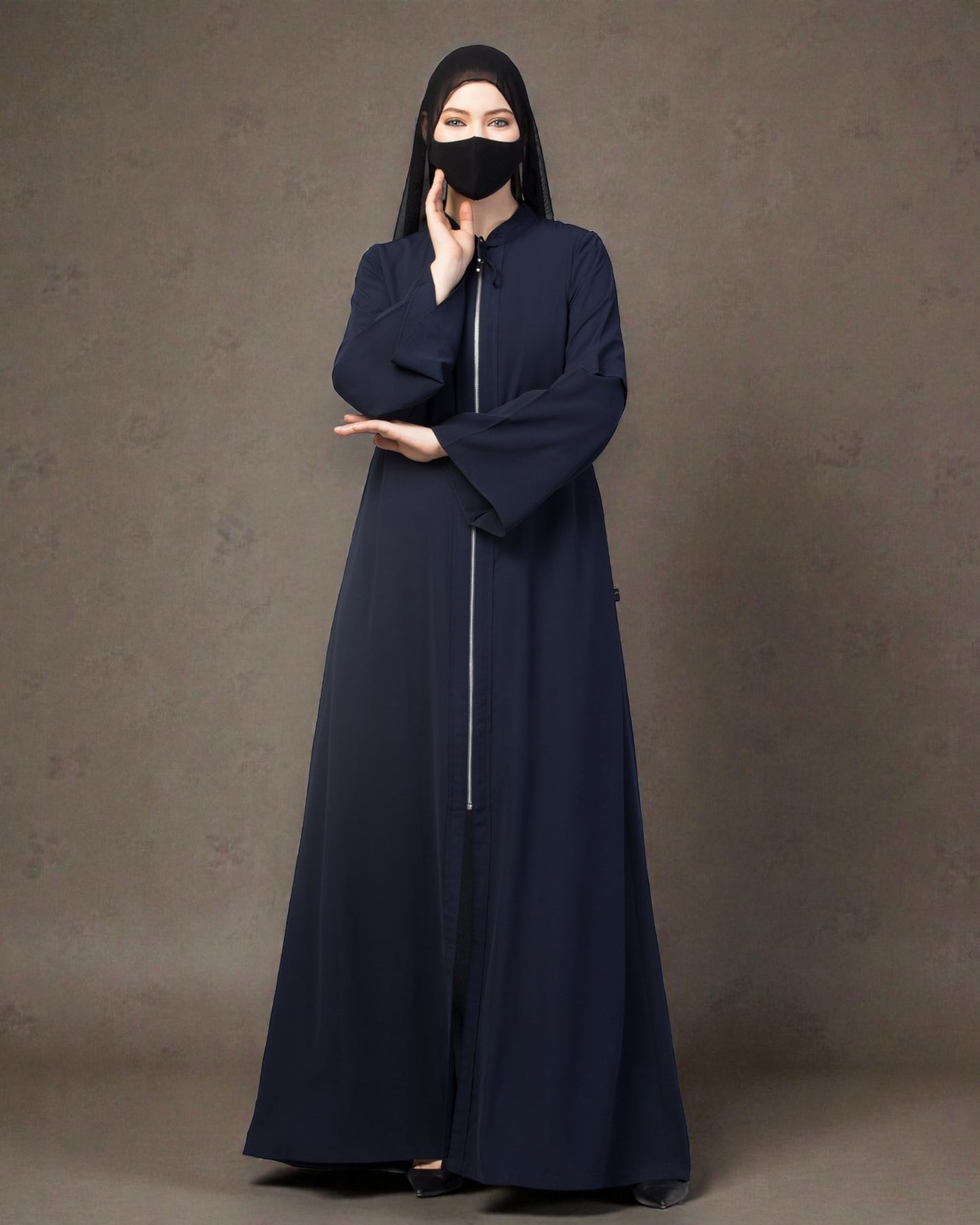Front Open Abaya With Metal Zipper.