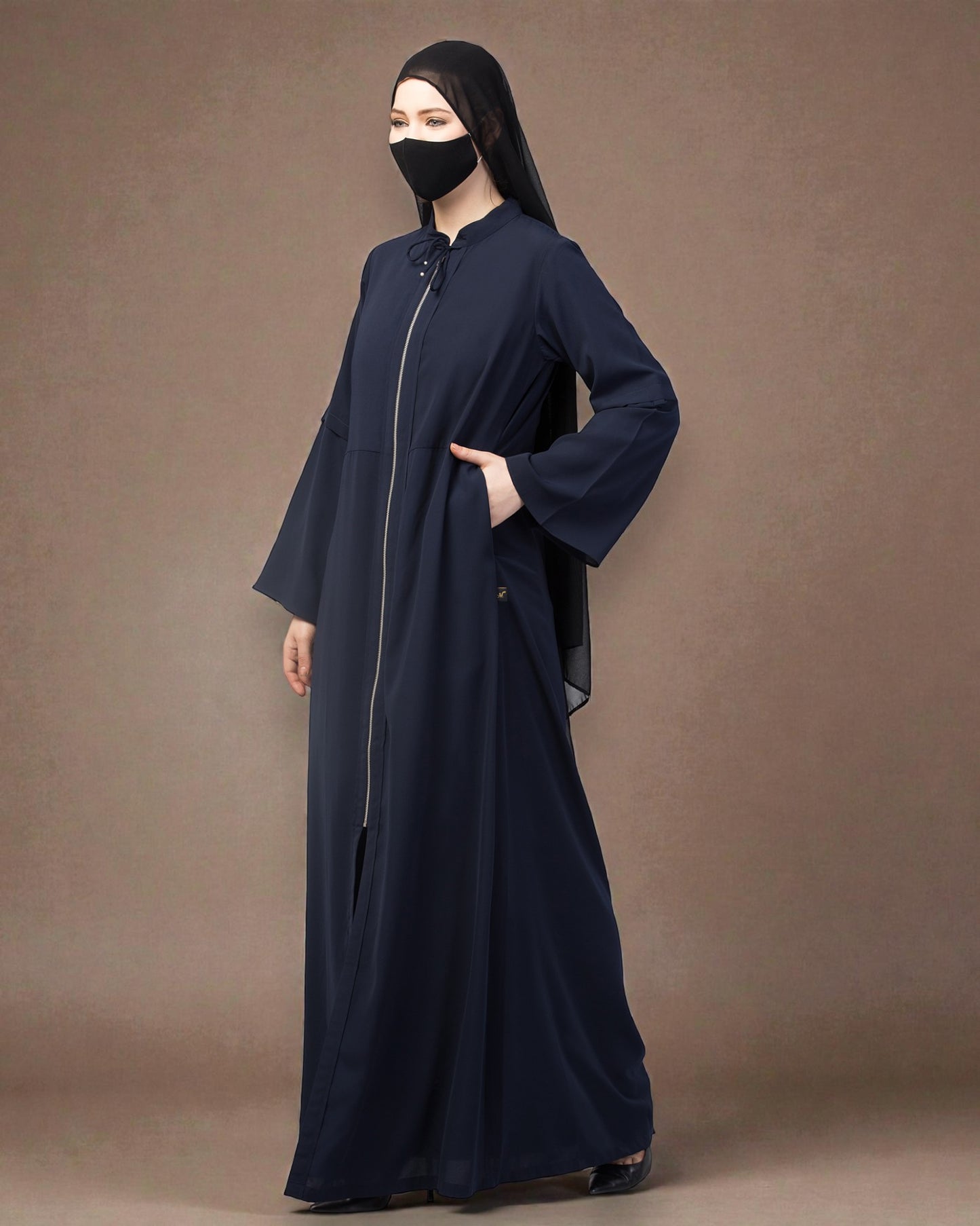 Front Open Abaya With Metal Zipper.