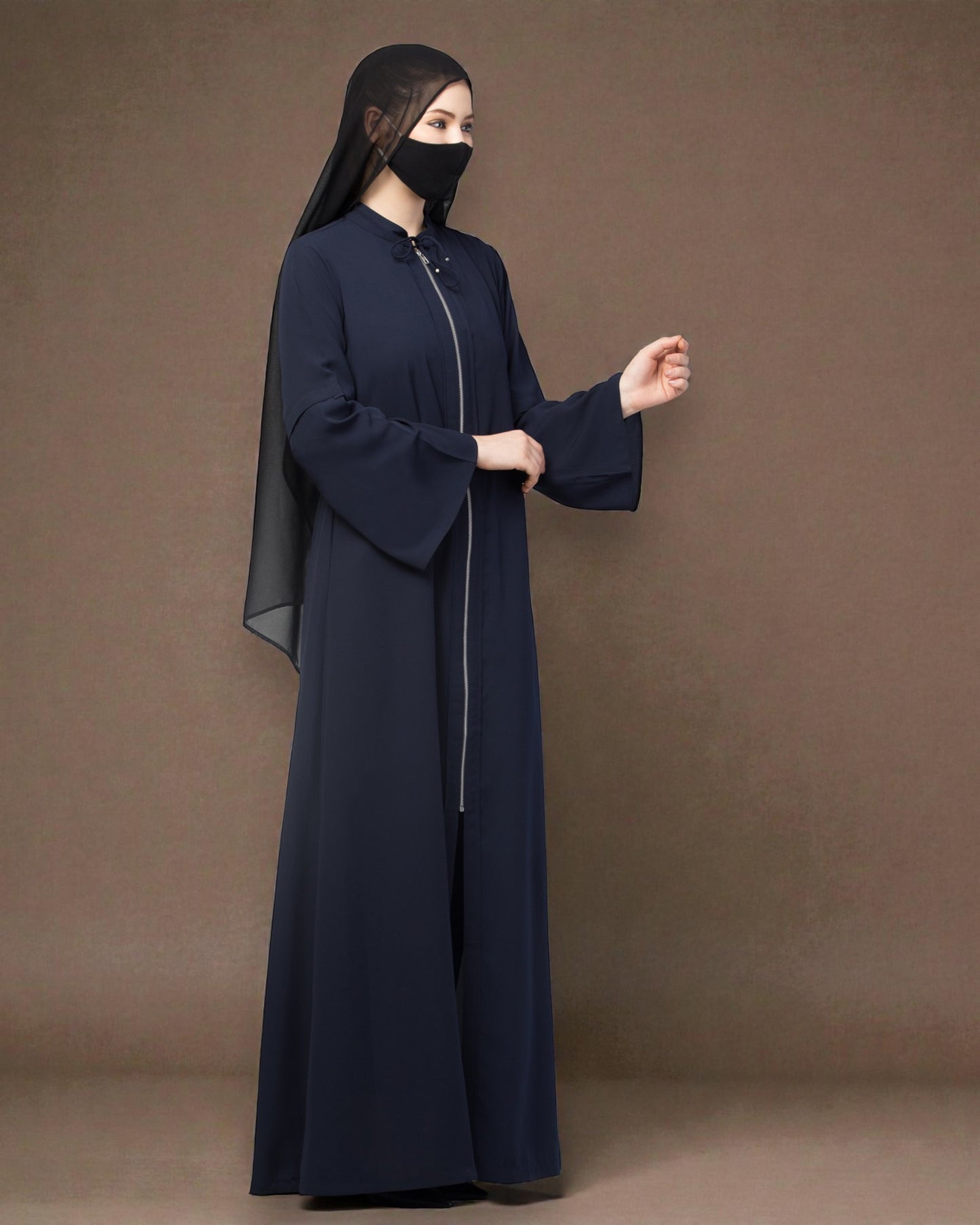 Front Open Abaya With Metal Zipper.