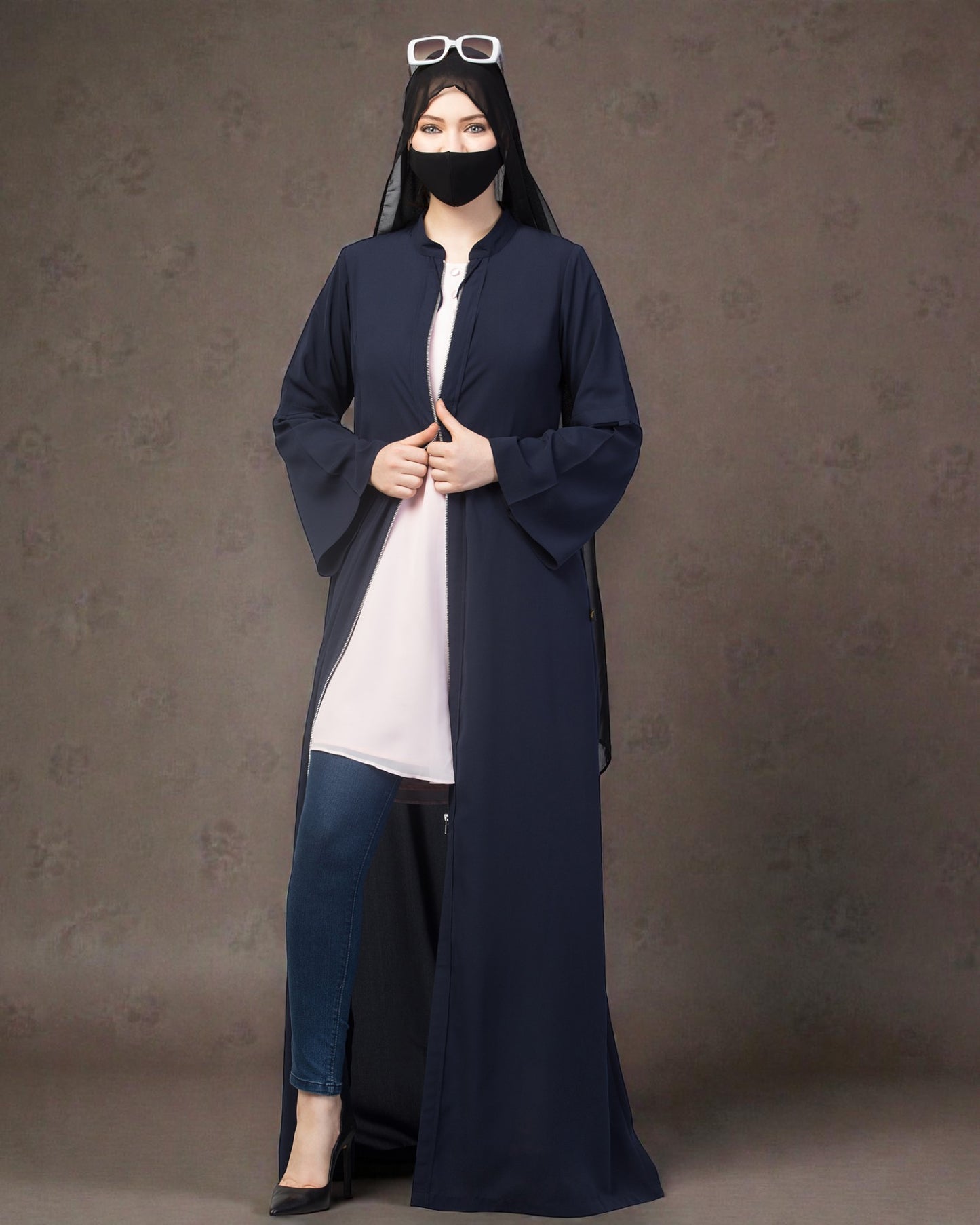 Front Open Abaya With Metal Zipper.