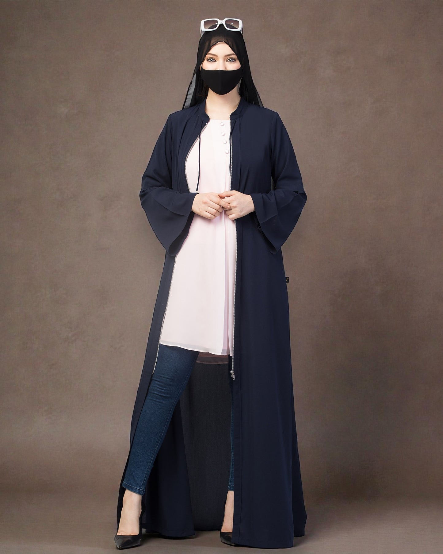 Front Open Abaya With Metal Zipper.