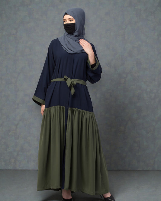 Arabian Front Open Abaya in Dual Color with Matching Belt