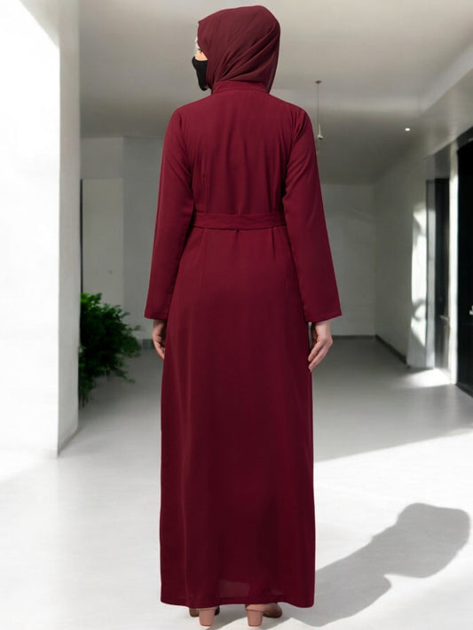Front Open Abaya With Matching Fabric Belt