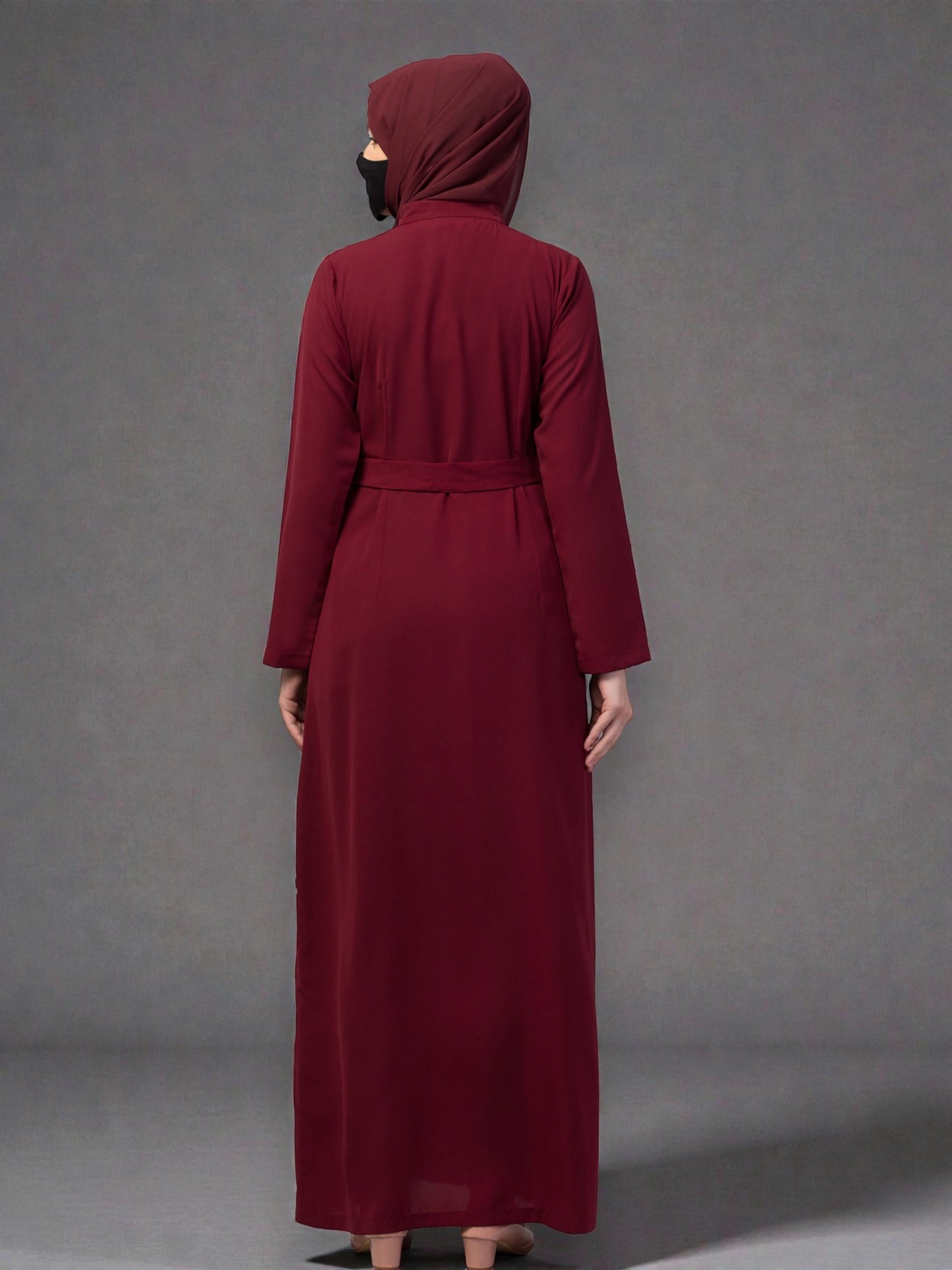 Front Open Abaya In Firdaus Fabric With Pockets & Matching Belt