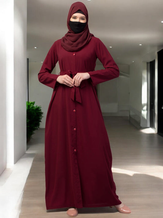 Front Open Abaya With Matching Fabric Belt